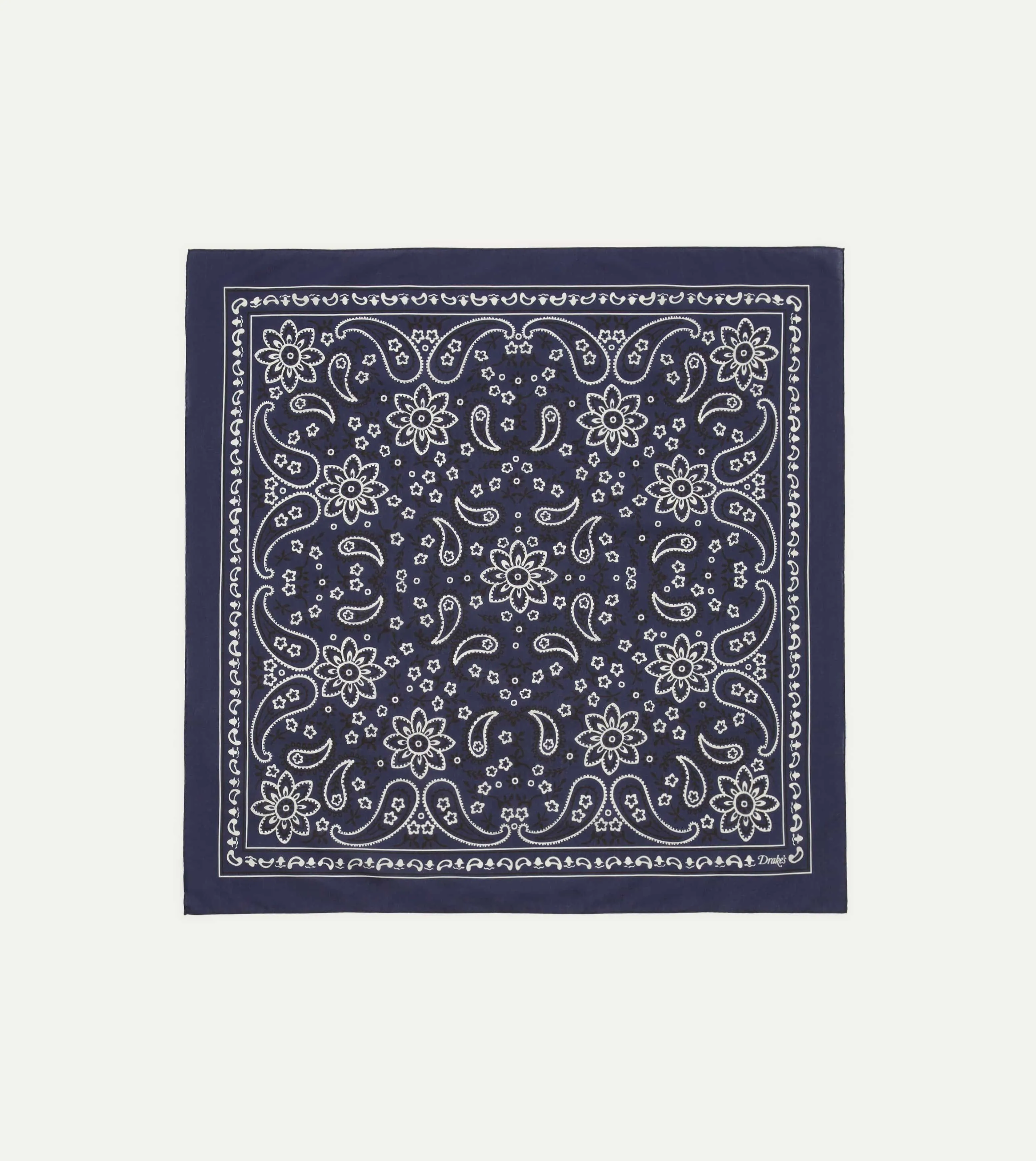Navy Paisley Print Cotton Bandana sold by Drake's London