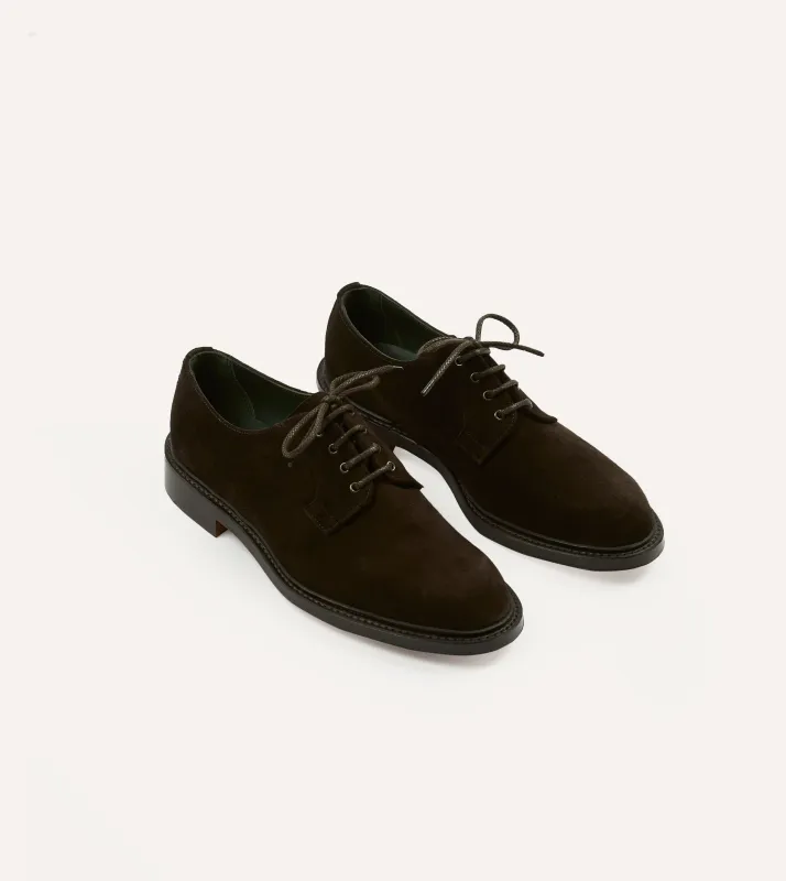 Dark Brown Suede August Goodyear Welted Derby Shoe made by Drake's London