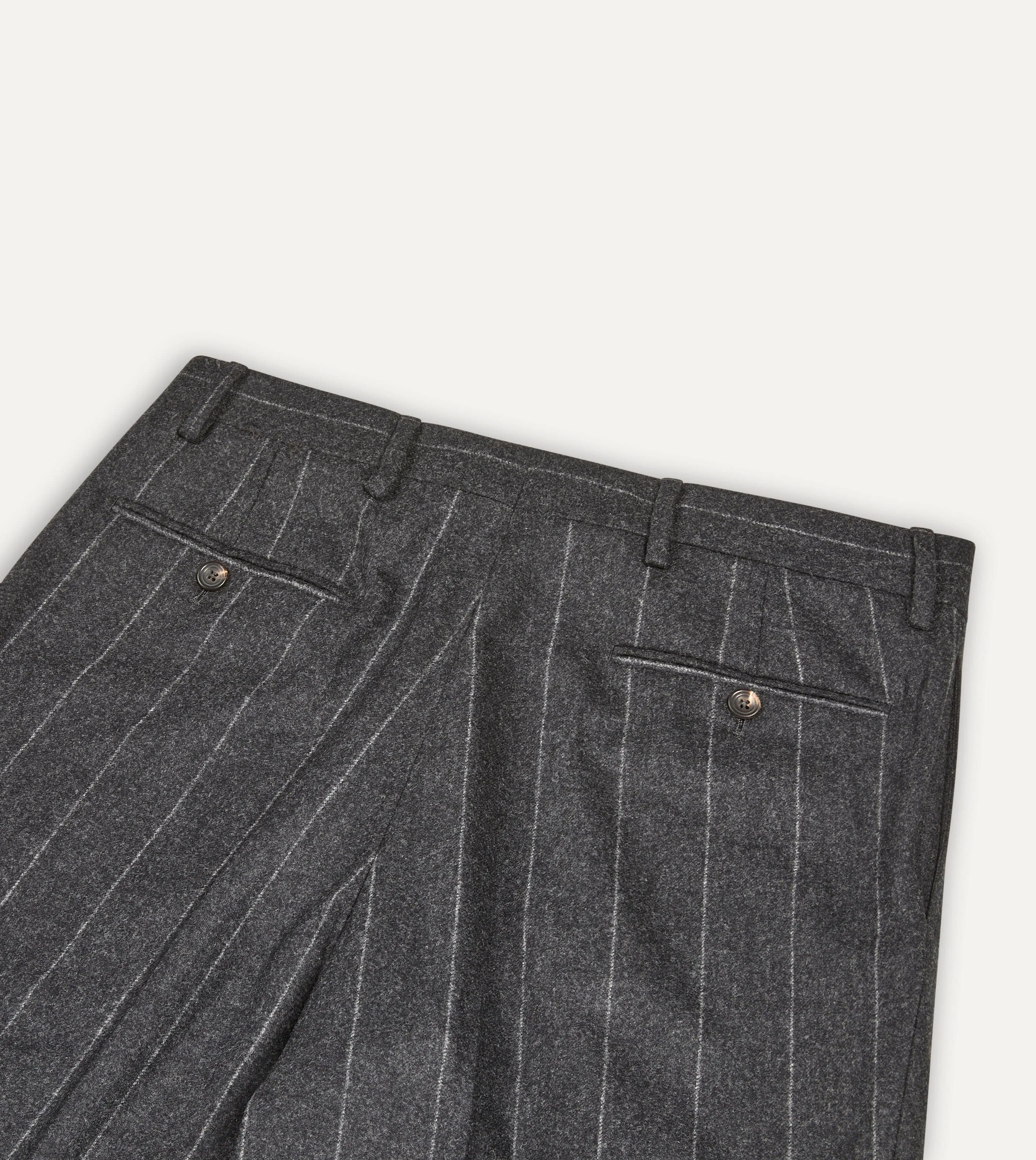 Grey Chalkstripe Wool Flannel Flat Front Trouser sold by Drake's London product image thumbnail 5