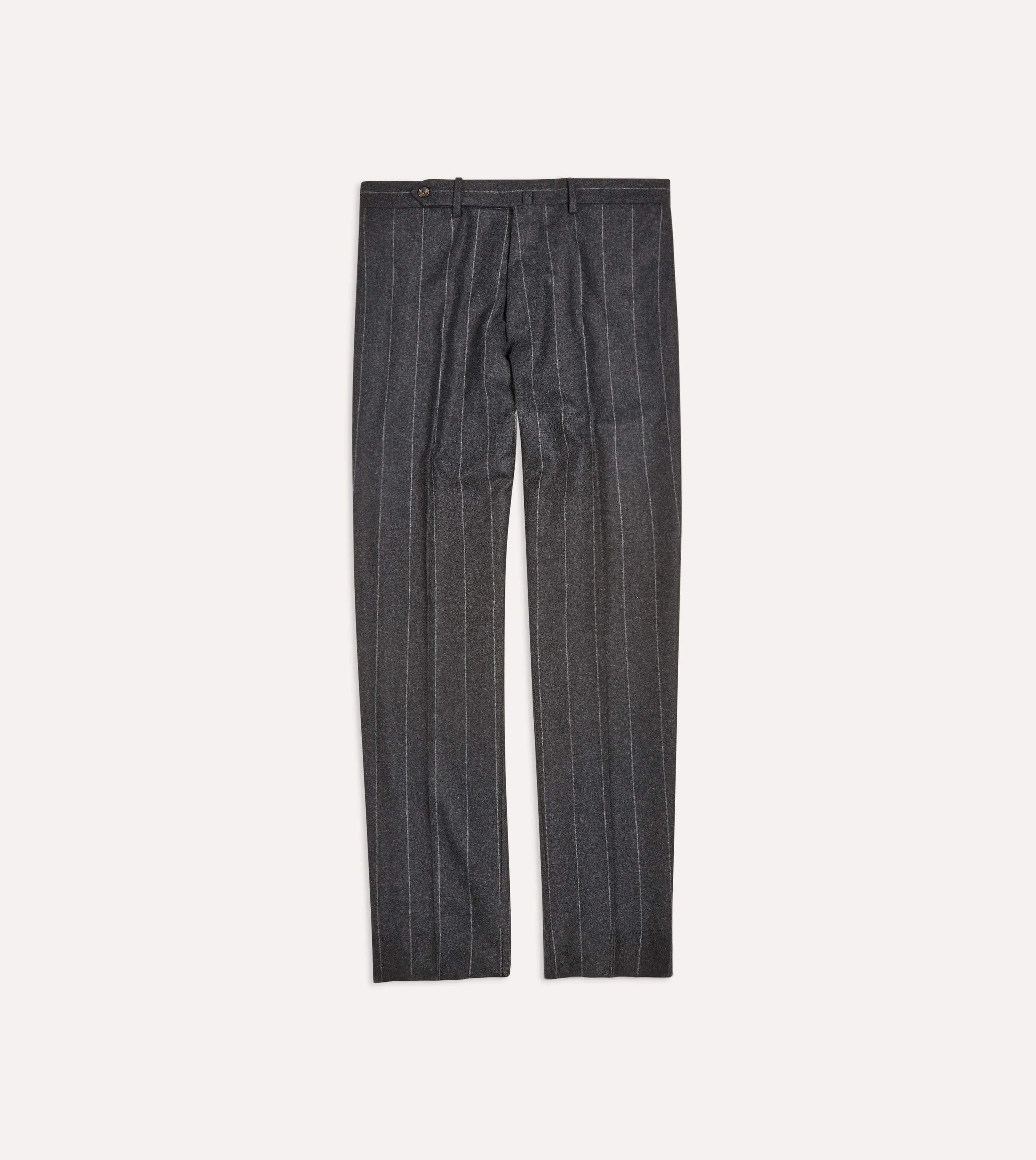Grey Chalkstripe Wool Flannel Flat Front Trouser sold by Drake's London