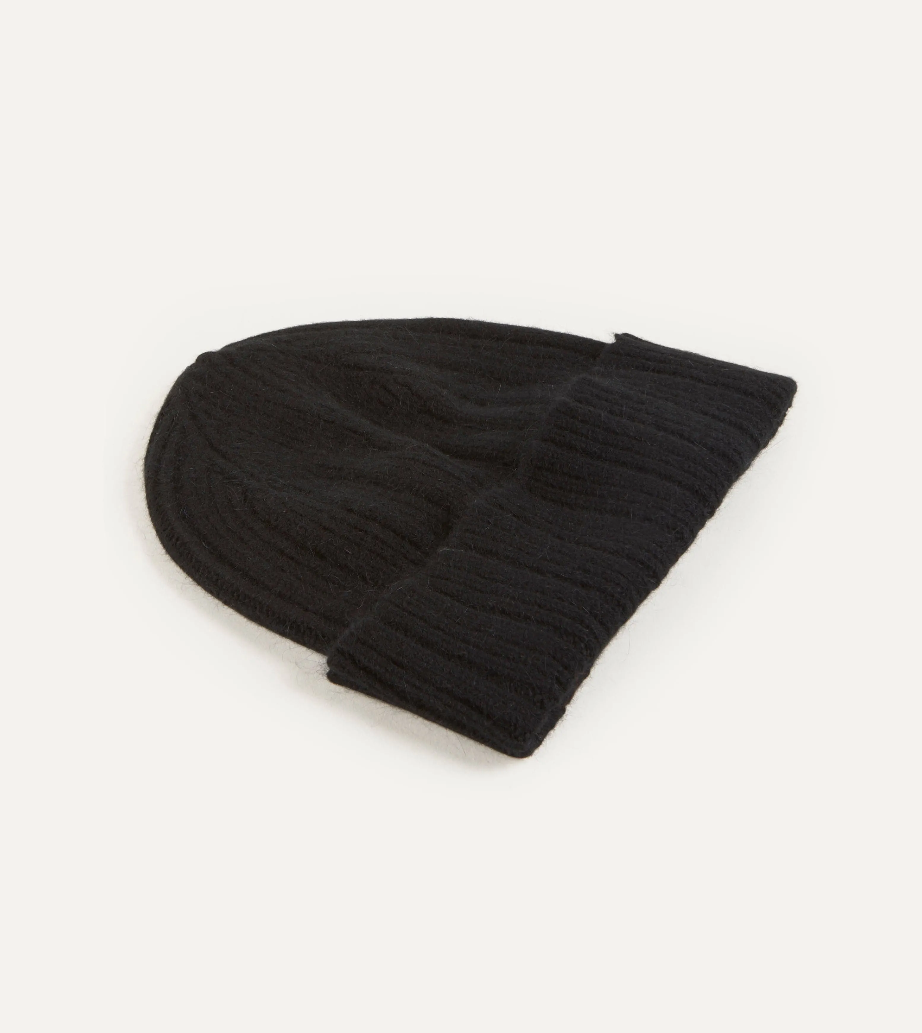 Black Angora Lambswool Ribbed Knit Cap sold by Drake's London product image thumbnail 3