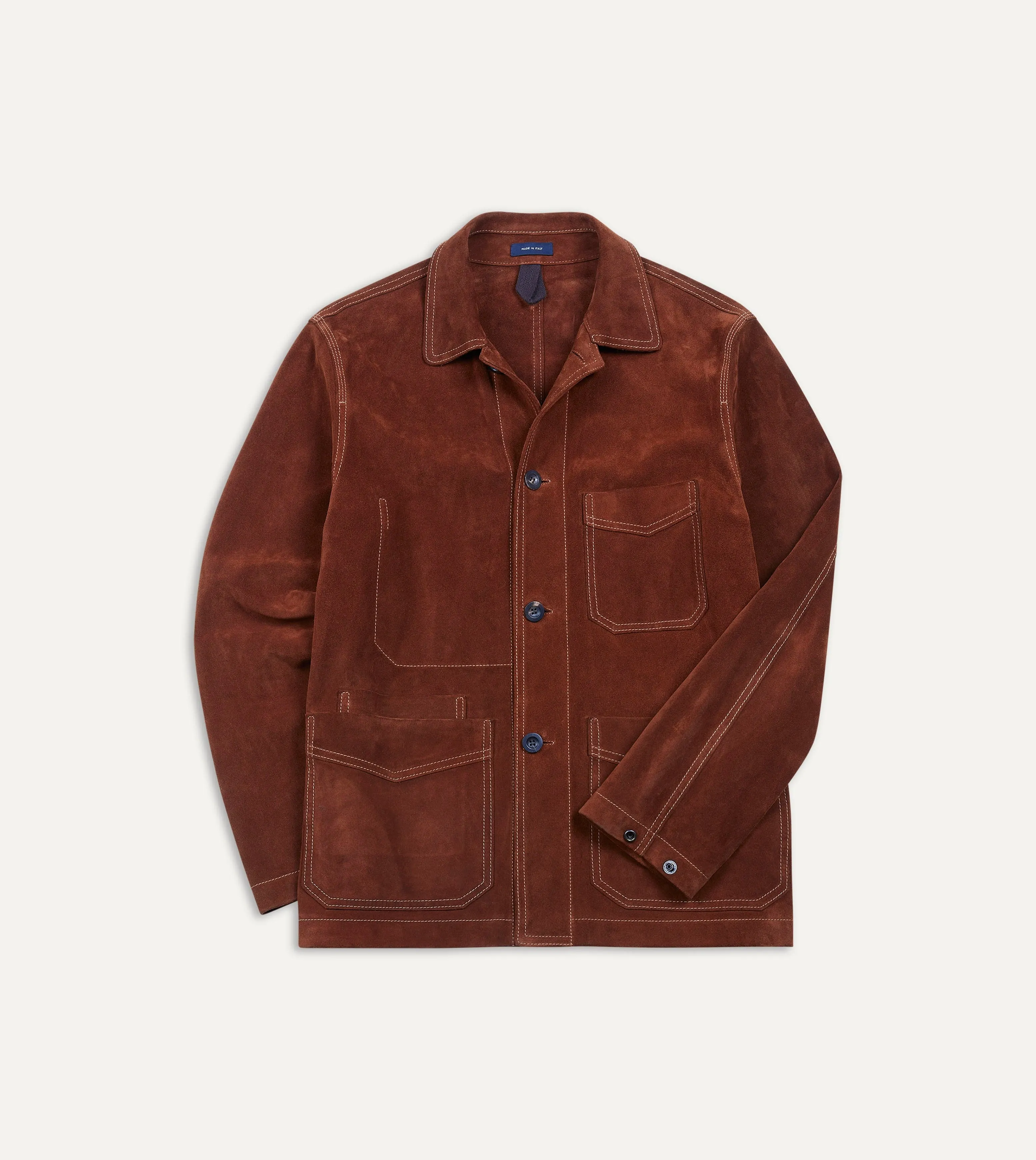 Rust Heavyweight Suede Five-Pocket Chore Jacket sold by Drake's London