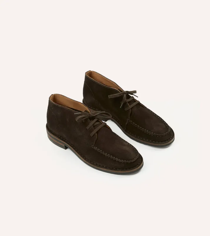 Crosby Moc-Toe Chukka Boot Dark Brown Roughout Suede with Rubber Sole sold by Drake's London