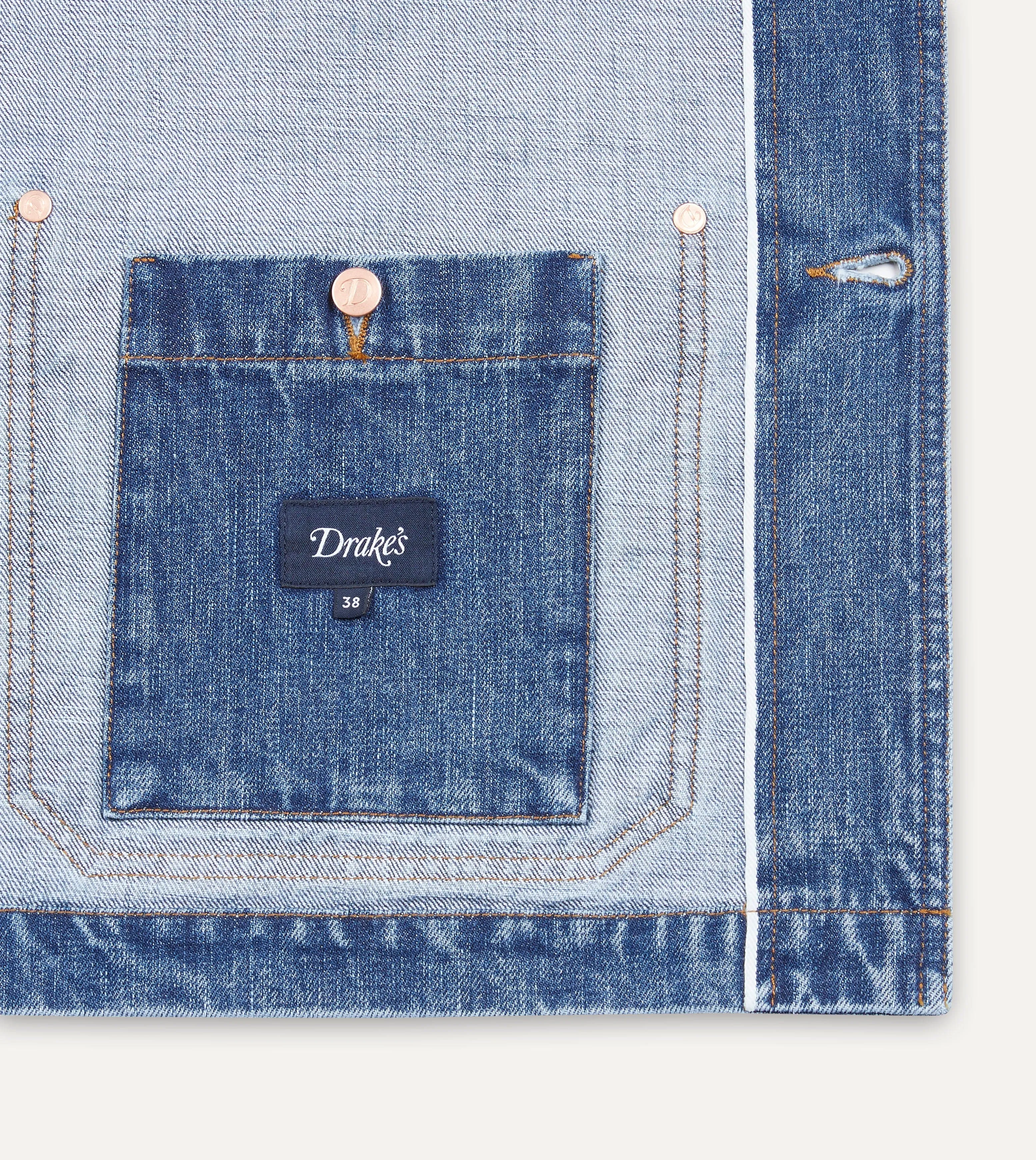 Bleach Wash Selvedge Denim Five-Pocket Chore Jacket sold by Drake's London product image thumbnail 5