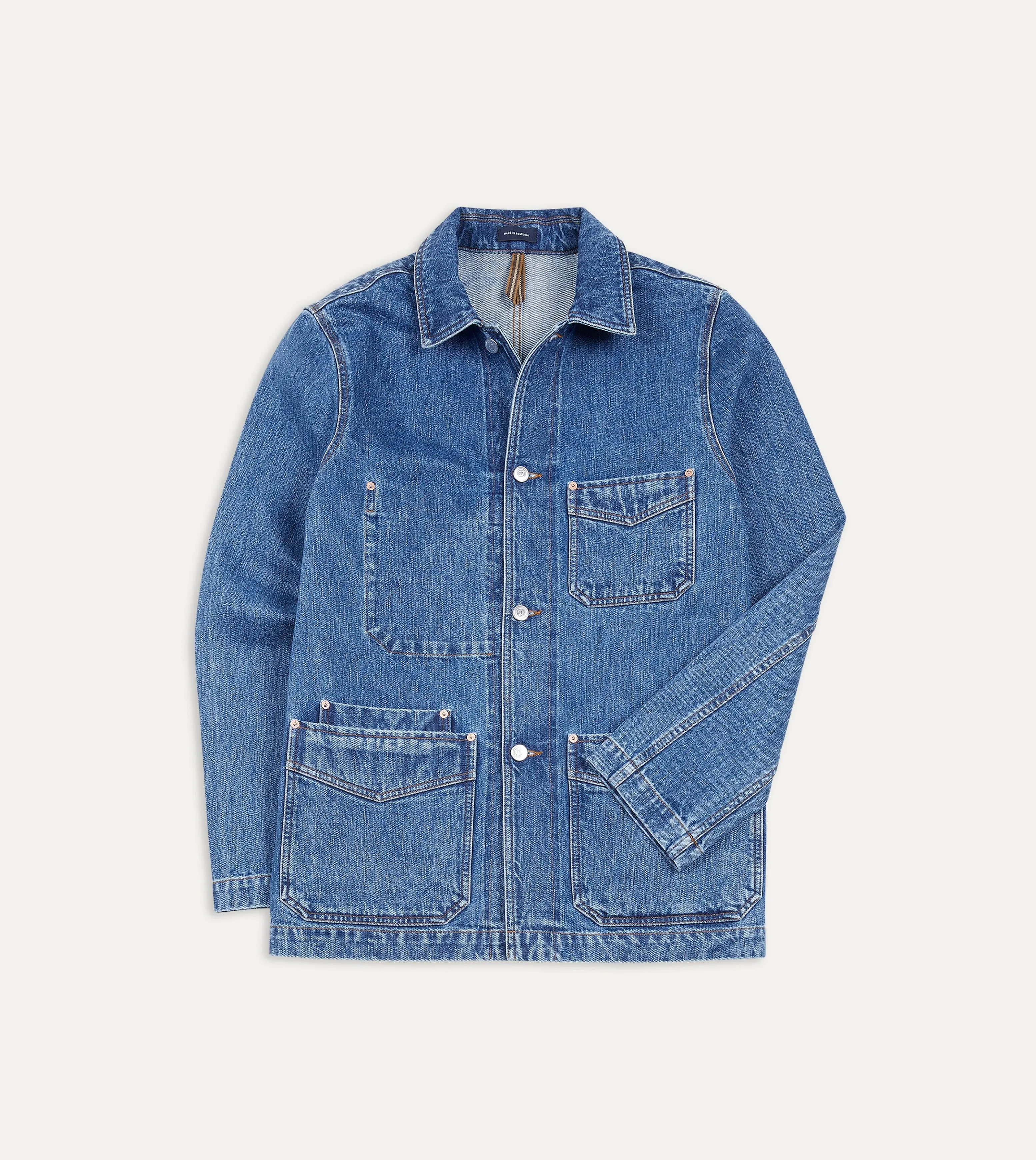 Bleach Wash Selvedge Denim Five-Pocket Chore Jacket sold by Drake's London