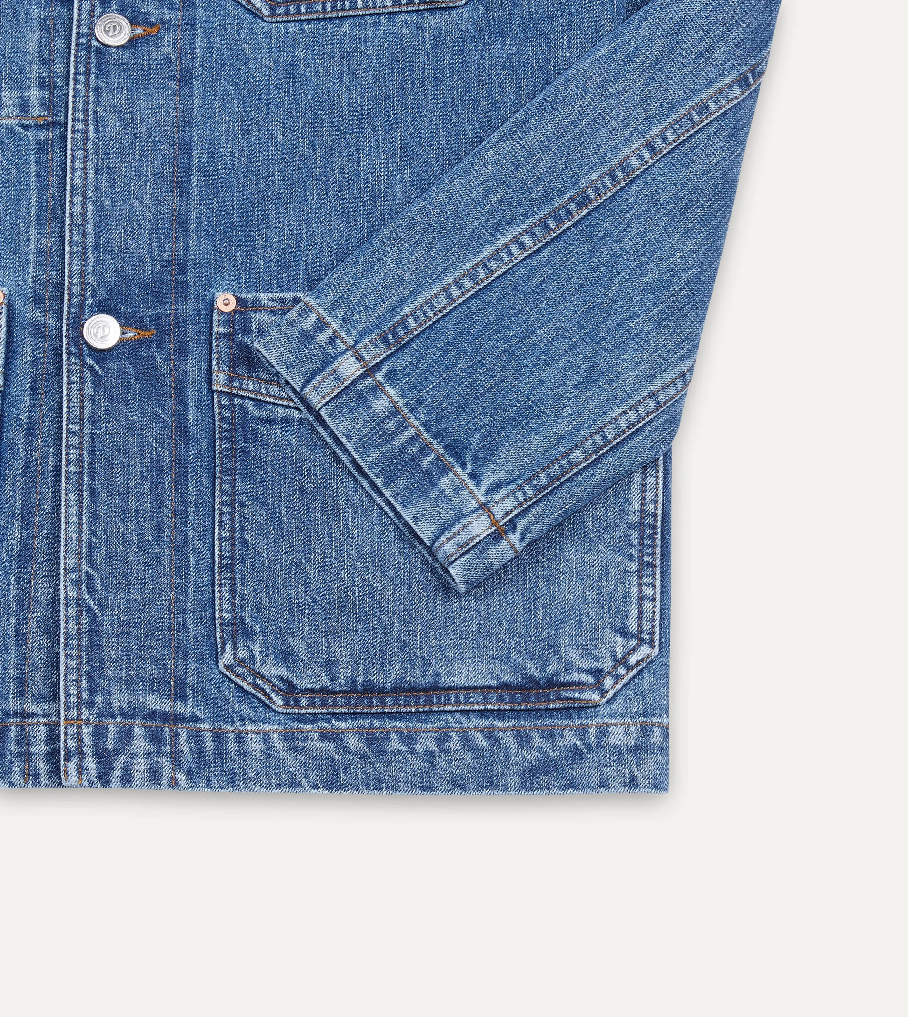 Bleach Wash Selvedge Denim Five-Pocket Chore Jacket sold by Drake's London product image thumbnail 4
