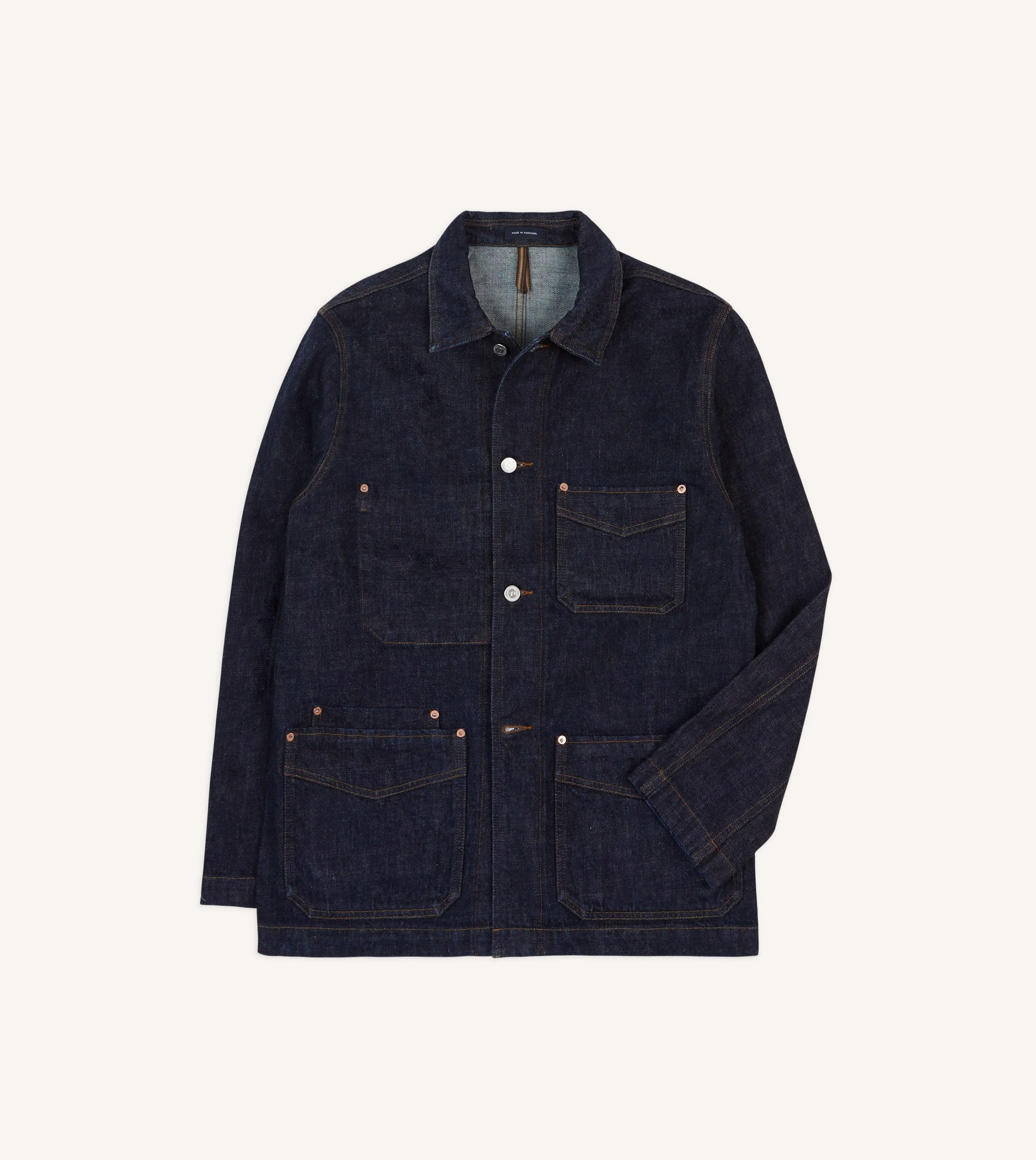 Indigo Rinse Denim Five-Pocket Chore Jacket sold by Drake's London
