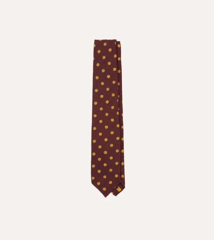 Burgundy and White Spots Shantung Silk Tie made by Drake's London