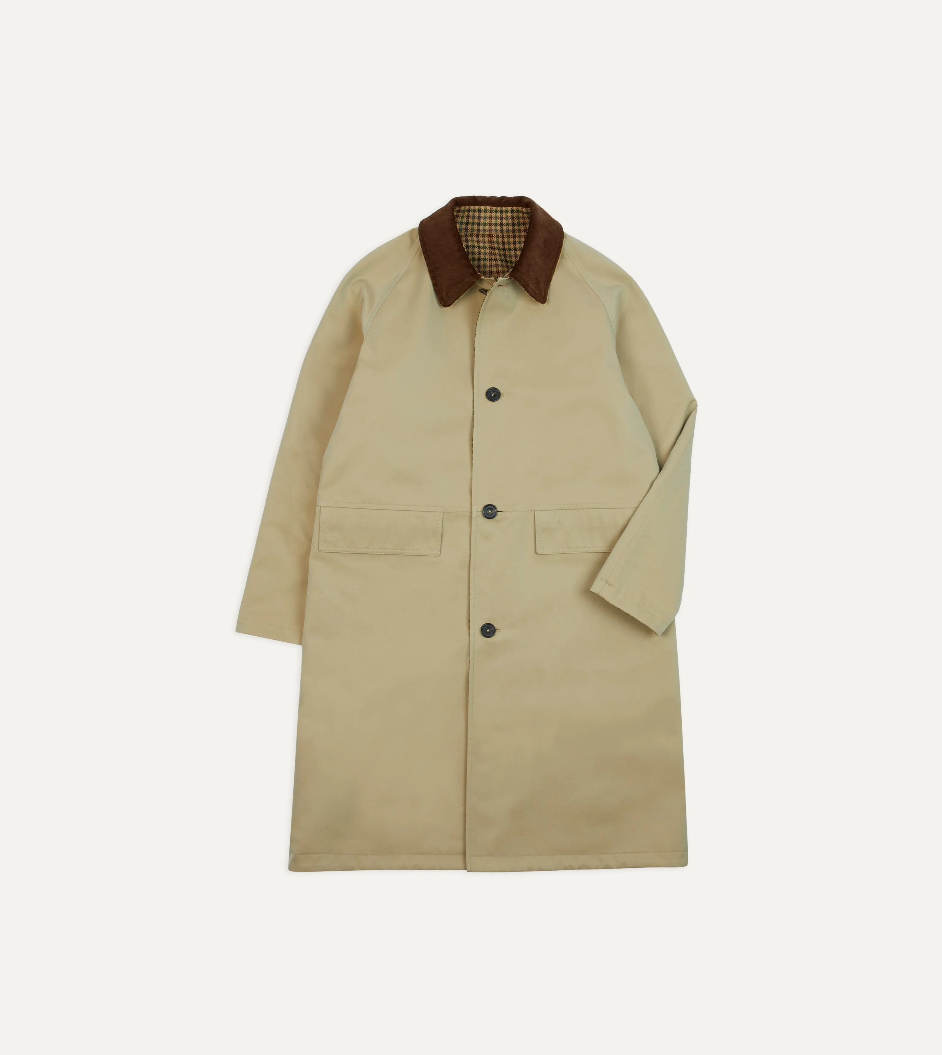 Beige Reversible Harris Tweed Cotton Raglan Mac sold by Drake's London