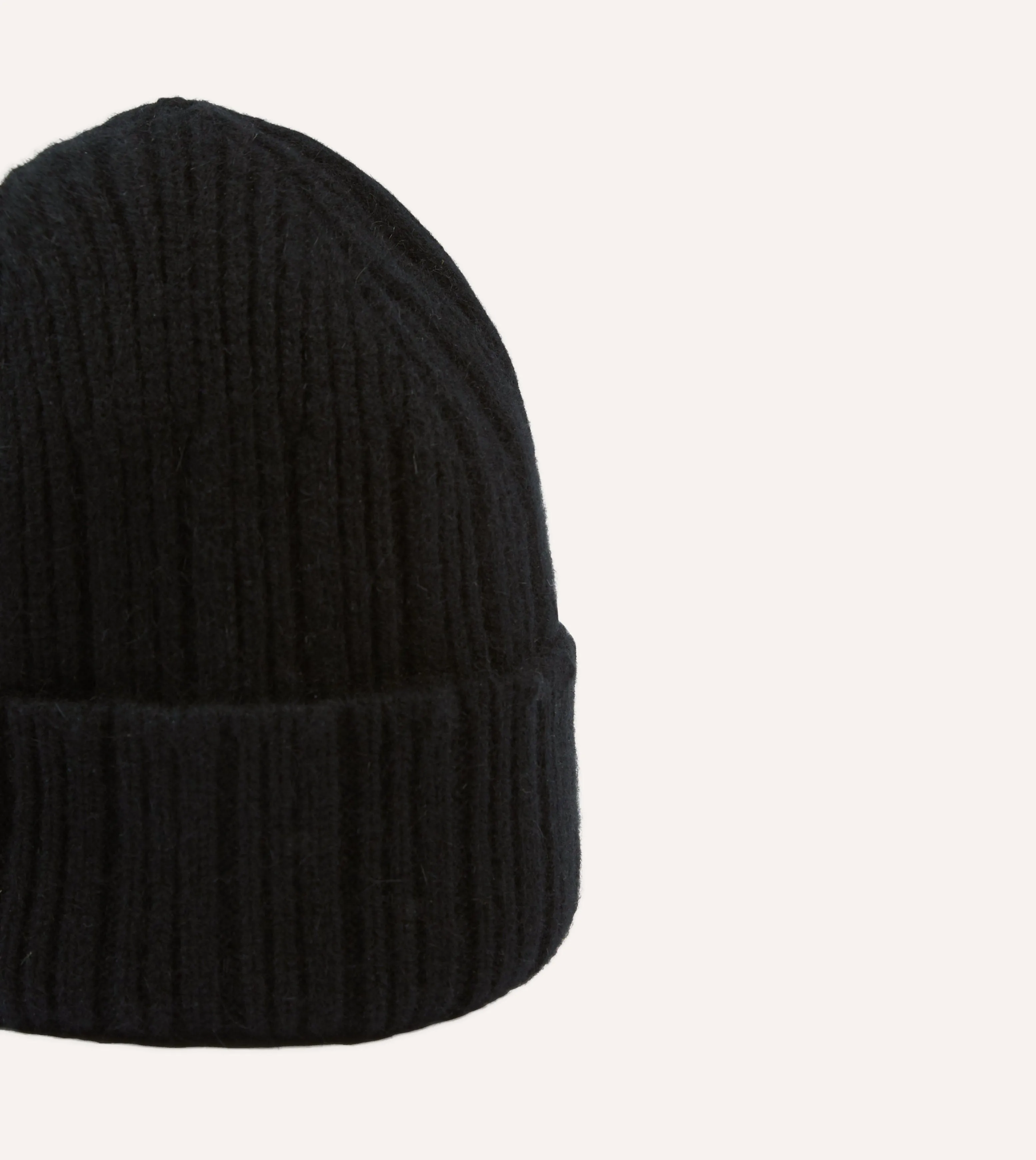 Drake's by A. Levine Black Angora Lambswool Ribbed Knit Cap sold by Drake's London product image thumbnail 3