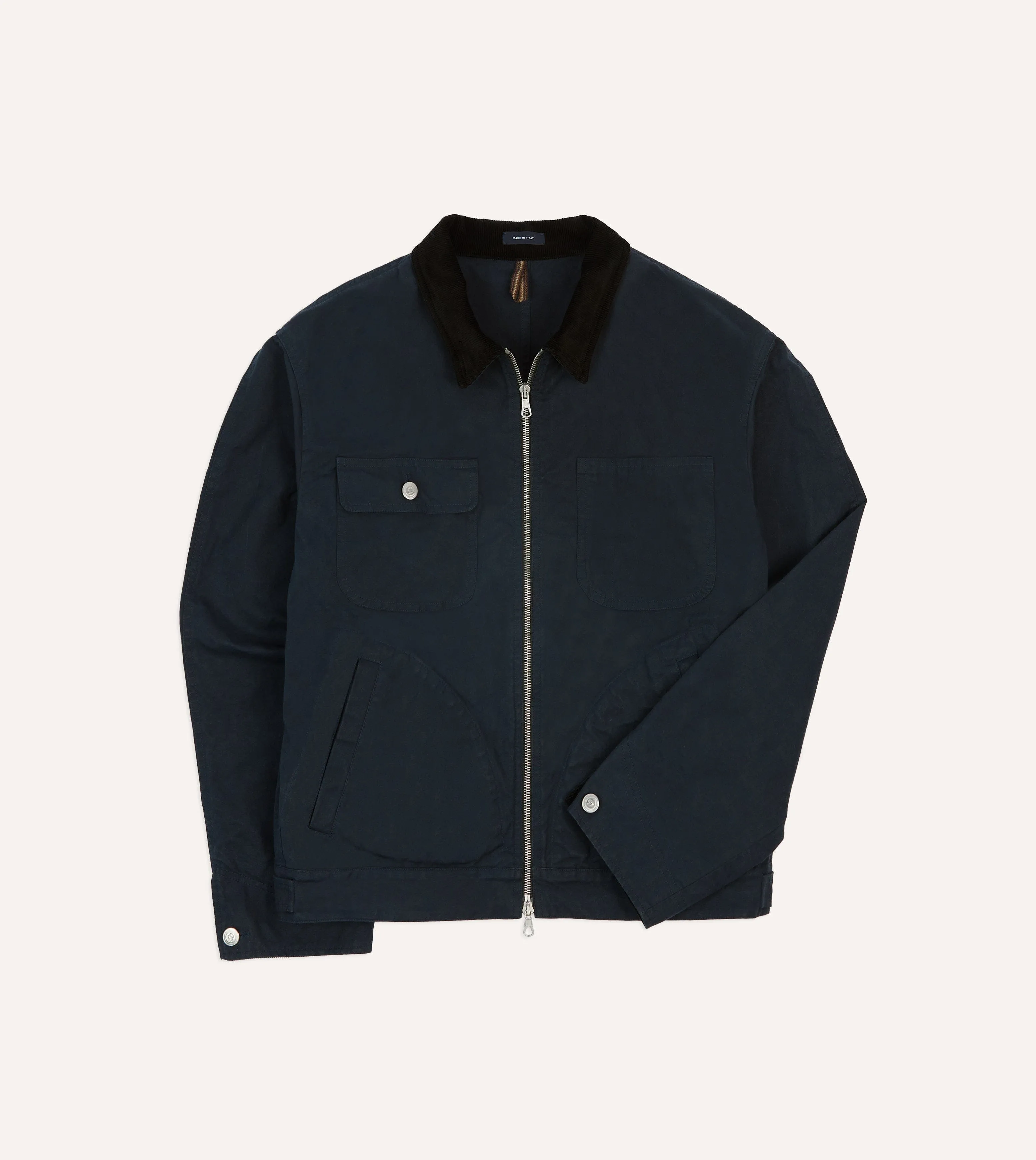 Drake's by A. Levine Navy Waxed Cotton Trucker Jacket sold by Drake's London