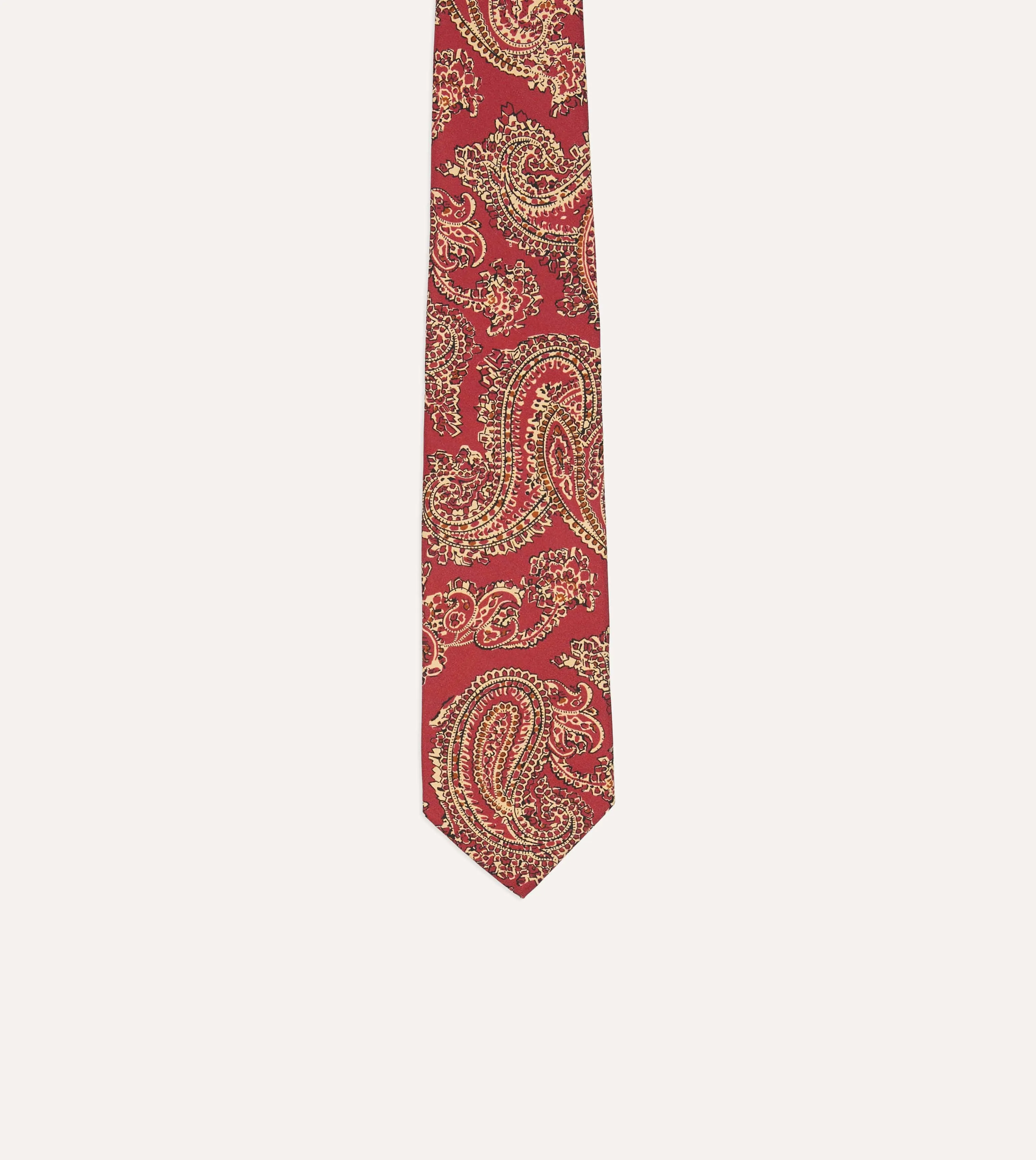Red Paisley Print Silk Self Tipped Tie sold by Drake's London product image thumbnail 3