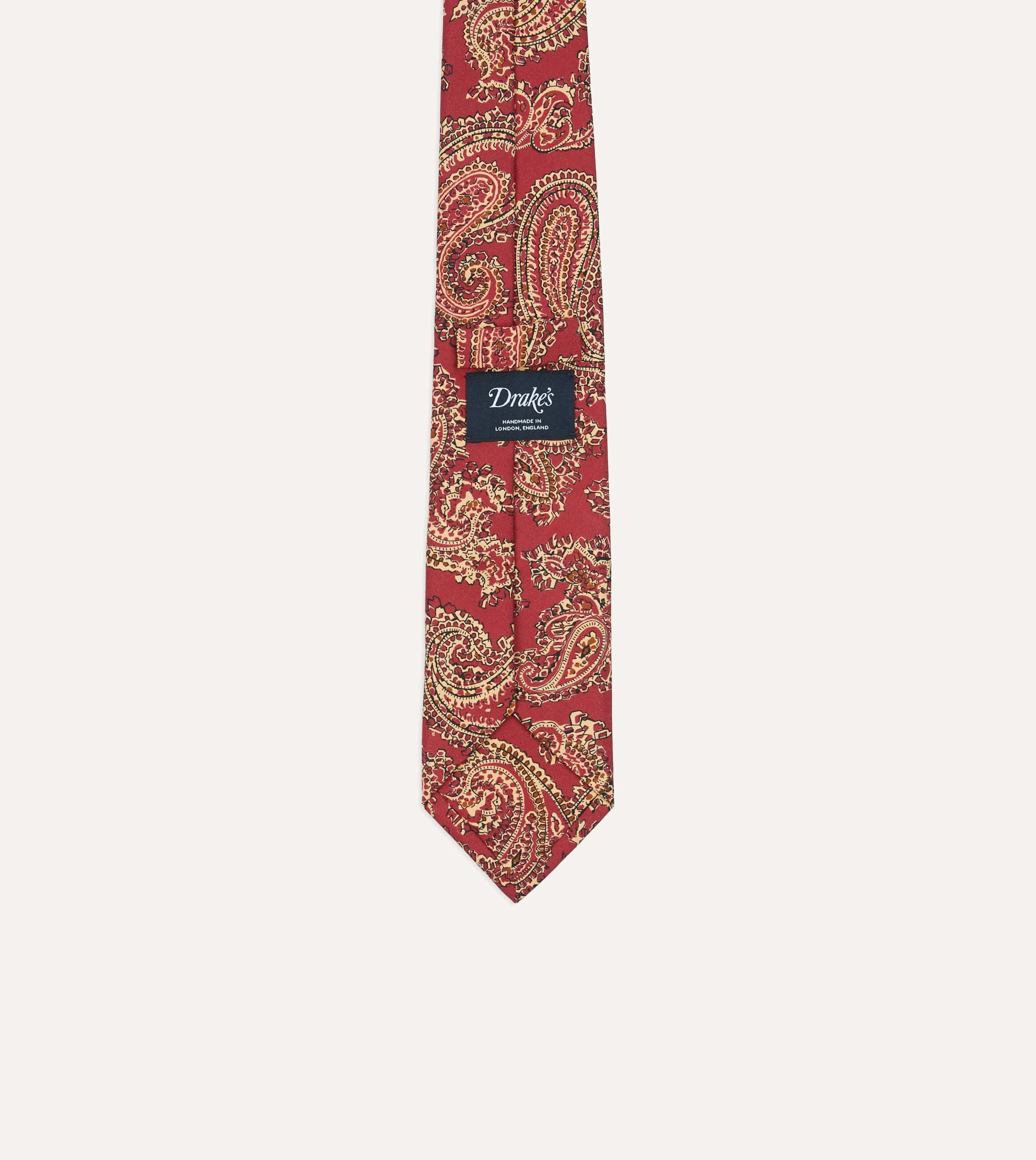 Red Paisley Print Silk Self Tipped Tie sold by Drake's London product image thumbnail 4