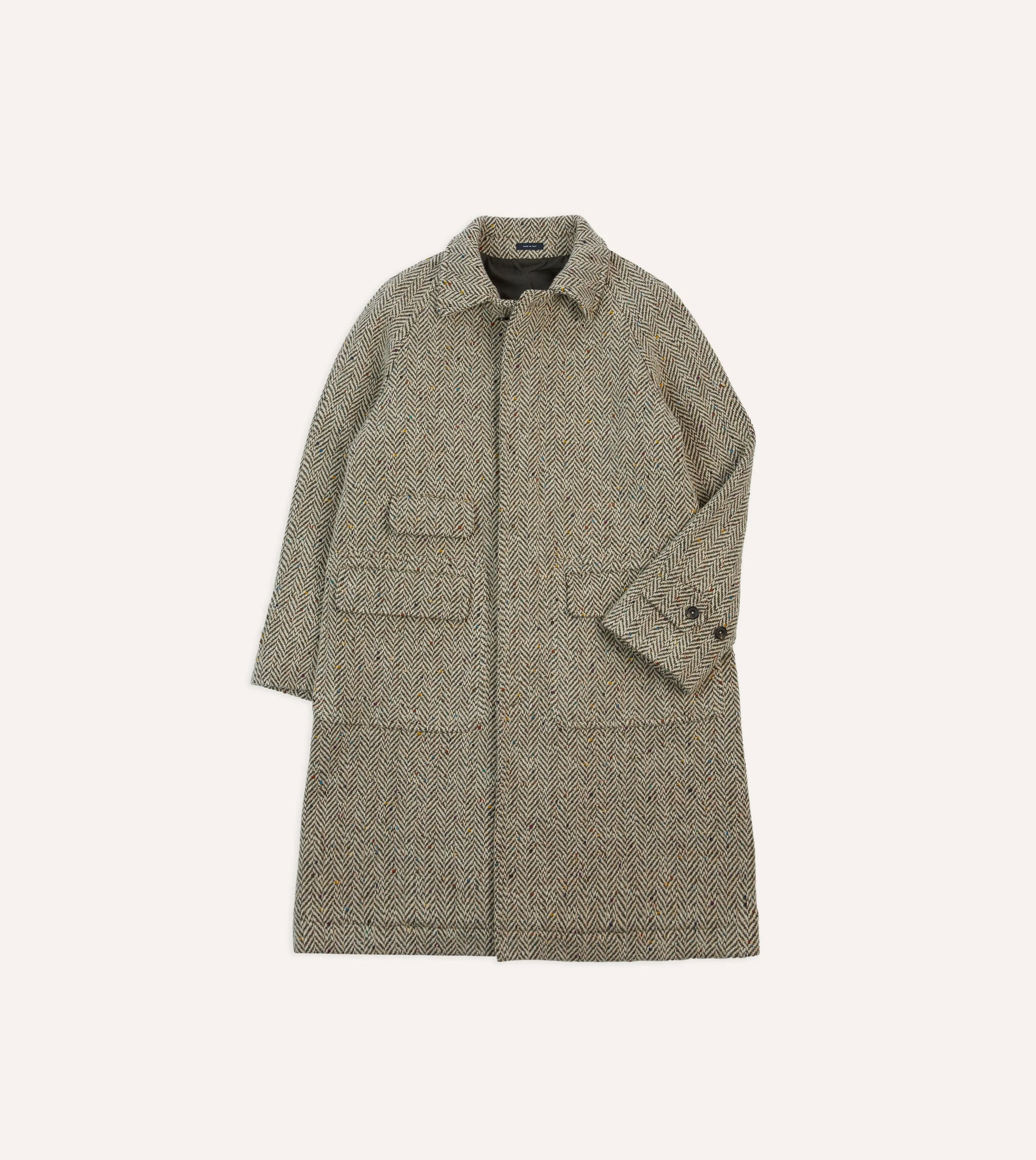 Taupe Herringbone Flecked Wool Raglan Coat sold by Drake's London