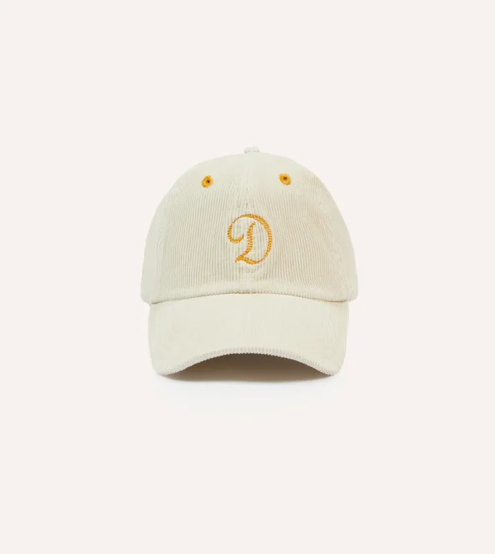 Ecru 'D' Emblem Cotton Corduroy Baseball Cap sold by Drake's London