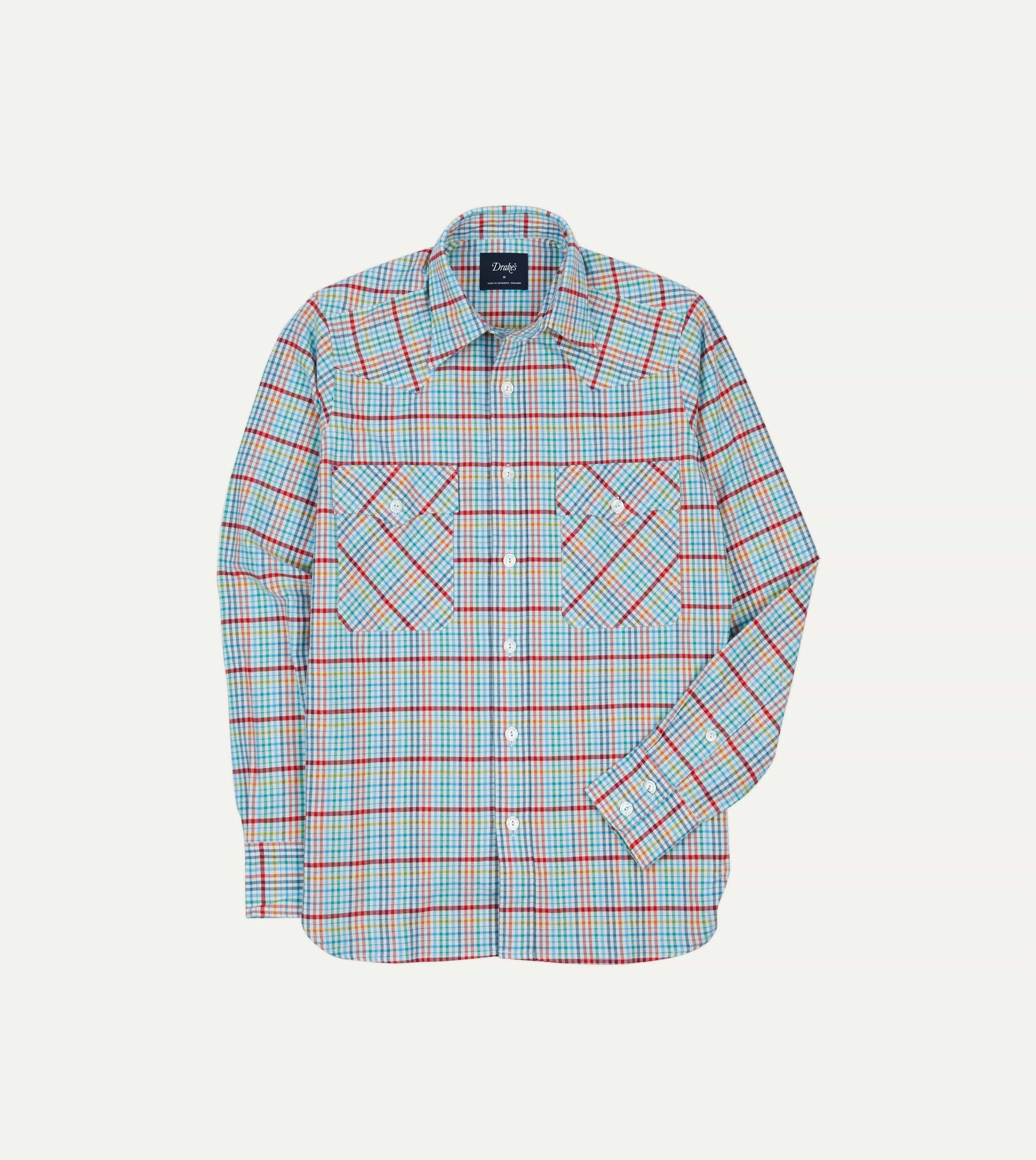 Blue Brushed Tablecloth Cotton Two-Pocket Western Shirt sold by Drake's London