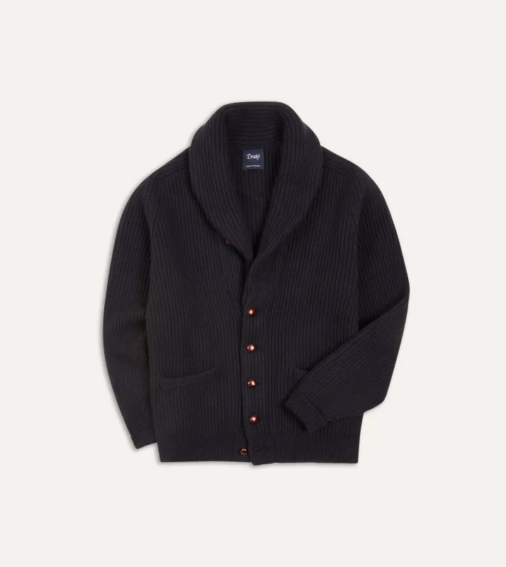 Navy Cashmere Shawl Collar Cardigan sold by Drake's London