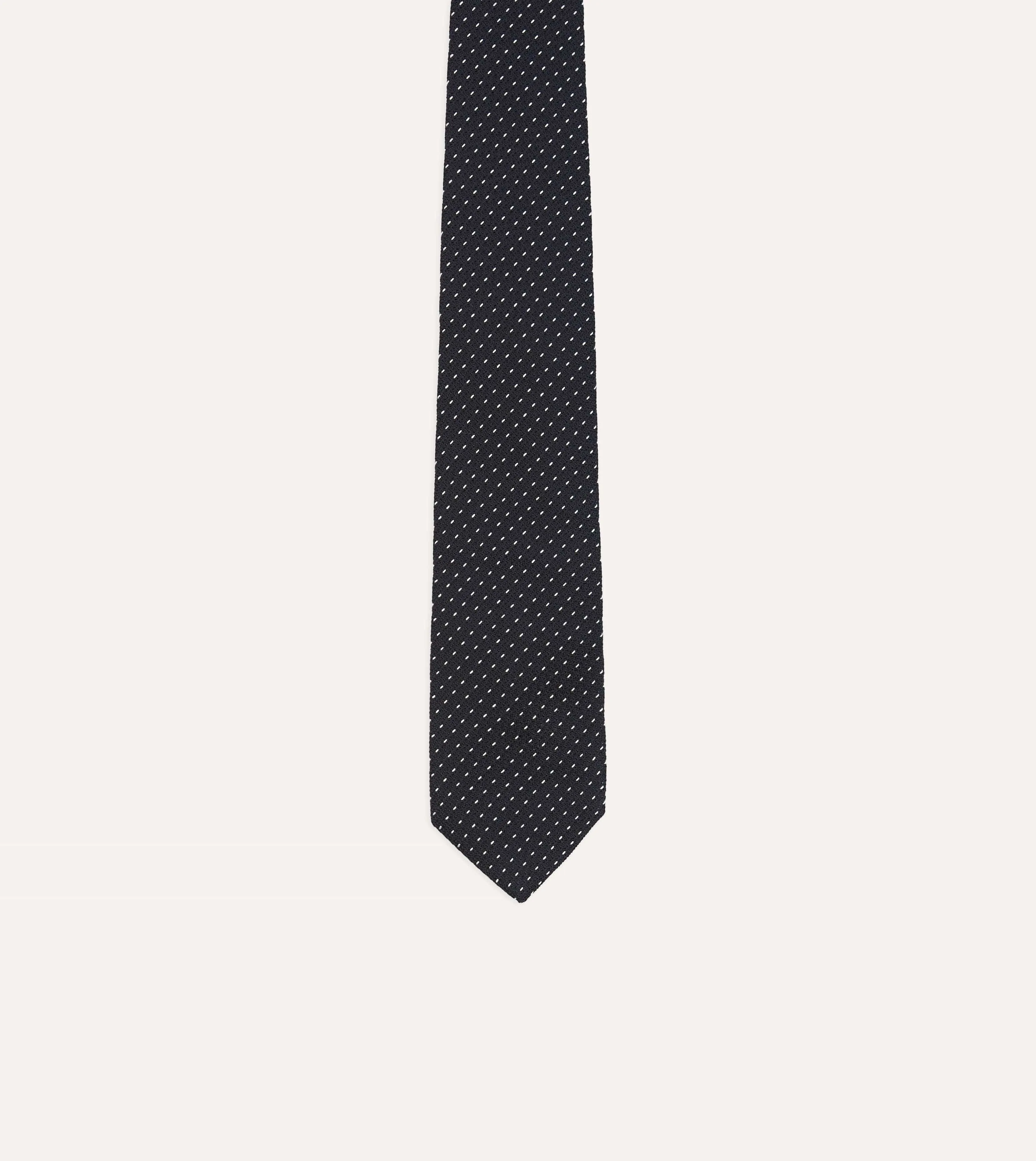 Navy and White Stitch Fine Woven Grenadine Silk Tipped Tie sold by Drake's London product image thumbnail 3