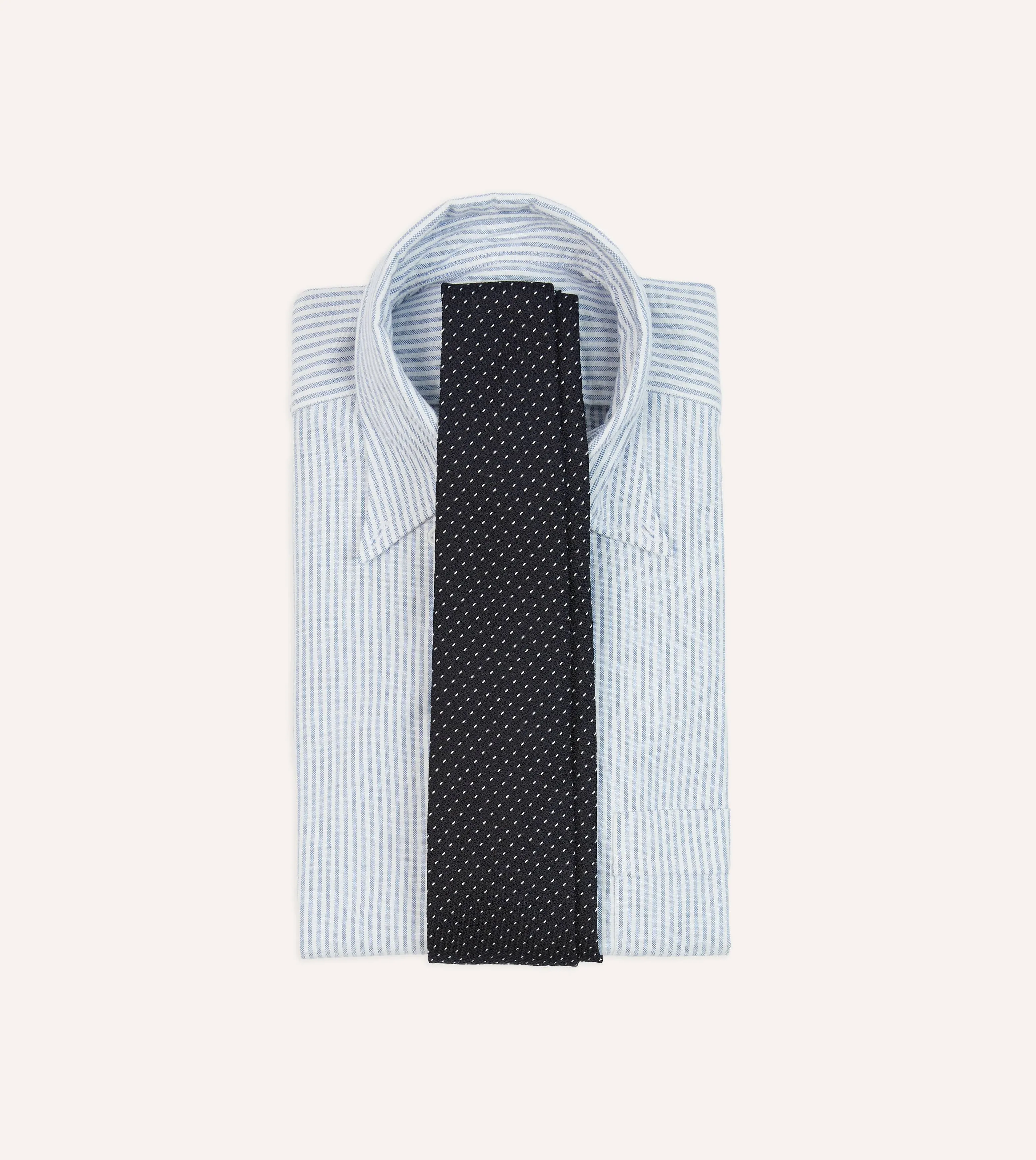 Navy and White Stitch Fine Woven Grenadine Silk Tipped Tie sold by Drake's London product image thumbnail 2