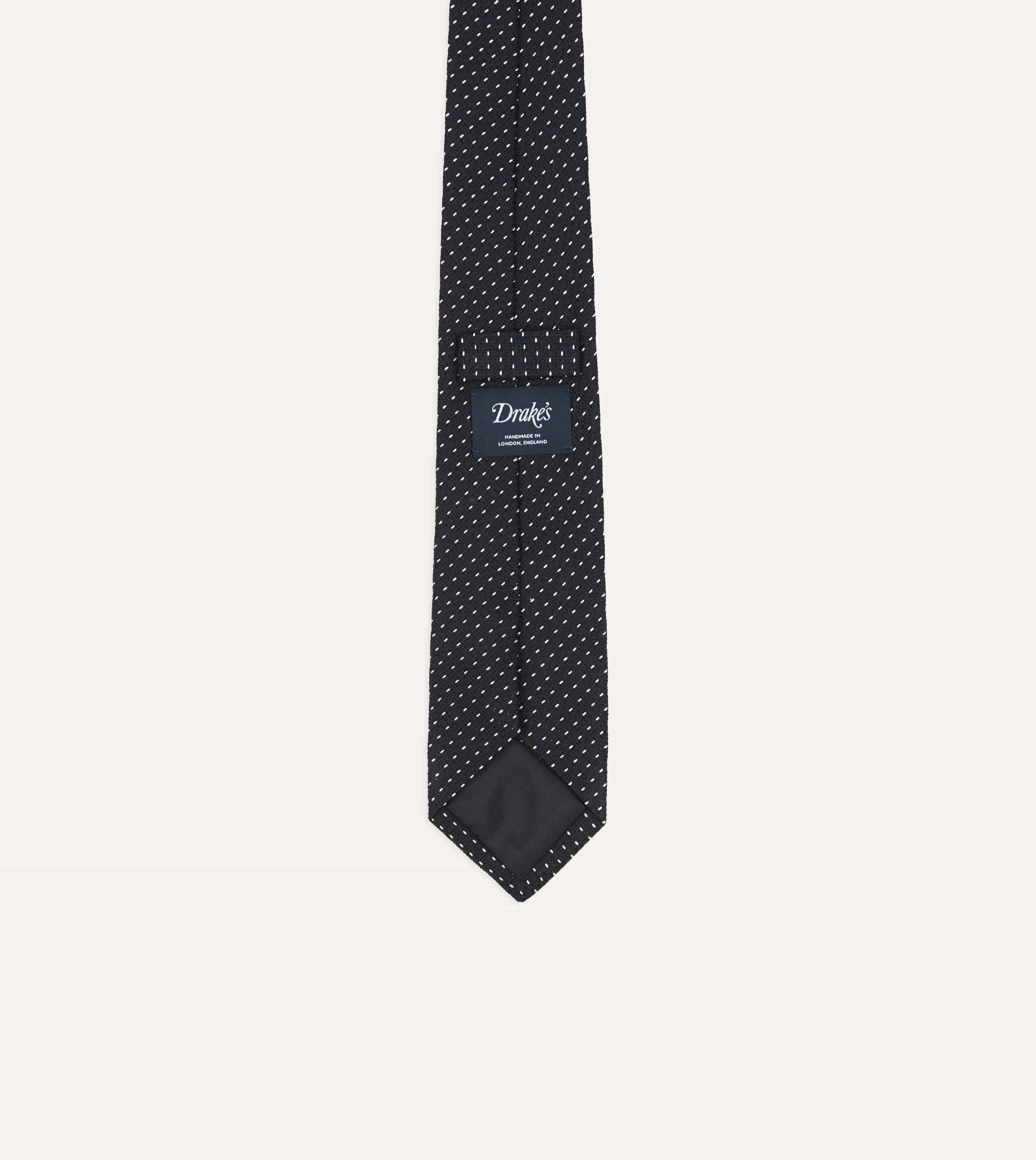 Navy and White Stitch Fine Woven Grenadine Silk Tipped Tie sold by Drake's London product image thumbnail 4