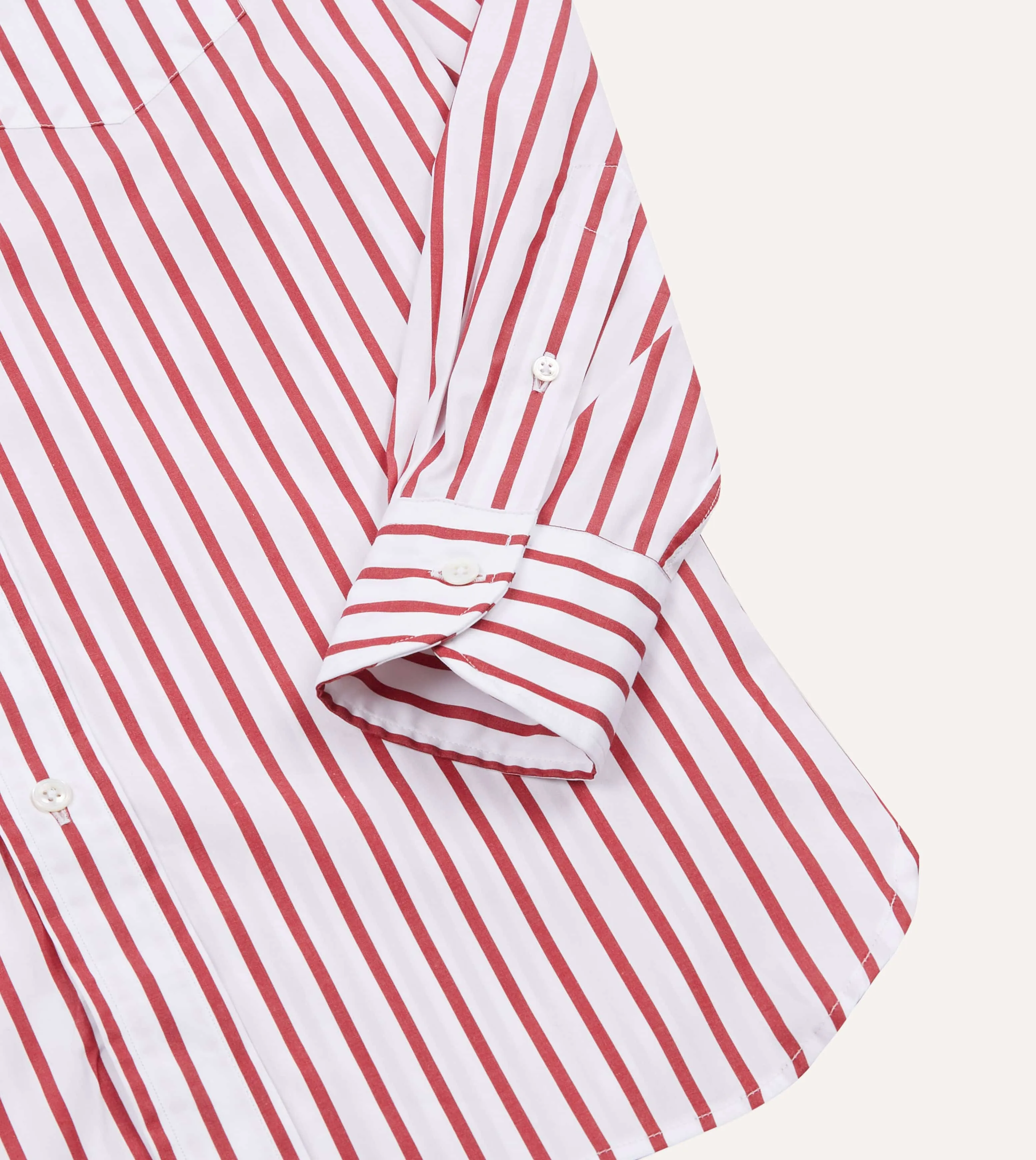 Red and White Stripe Cotton Poplin Long Point Collar Shirt sold by Drake's London product image thumbnail 5