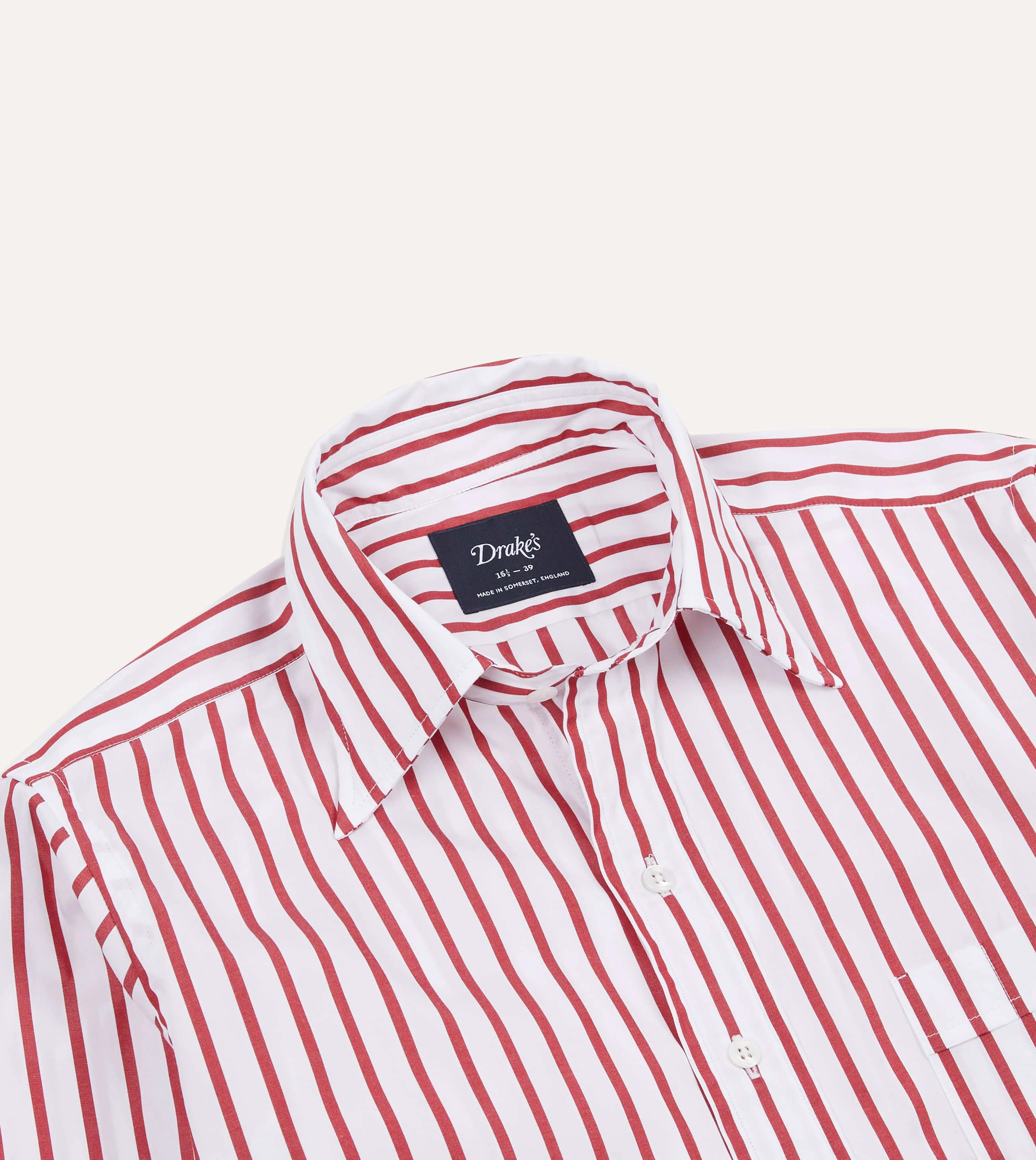 Red and White Stripe Cotton Poplin Long Point Collar Shirt sold by Drake's London product image thumbnail 3