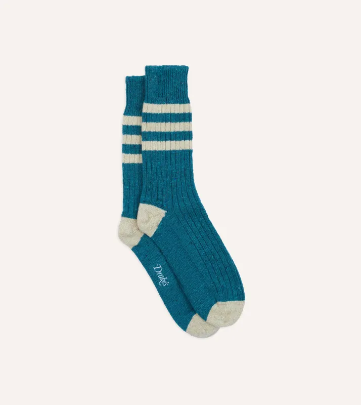 Blue Striped Donegal Wool Socks sold by Drake's London