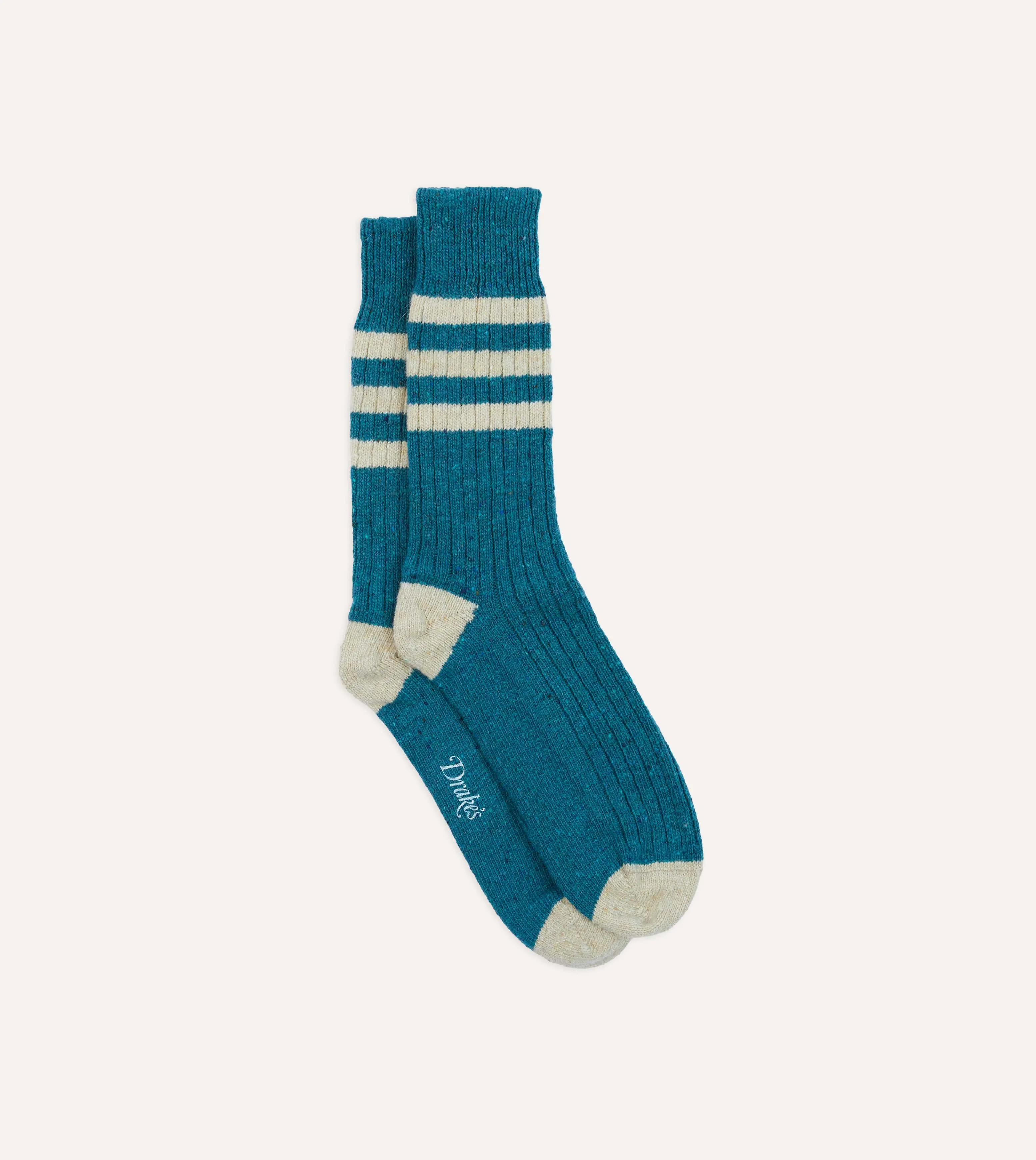 Blue Striped Donegal Wool Socks sold by Drake's London