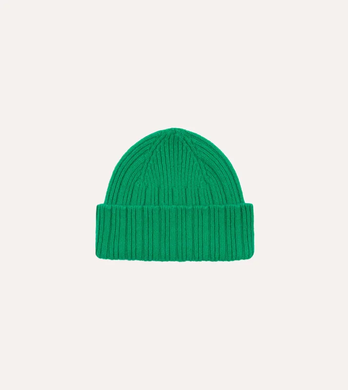 Green Angora Lambswool Ribbed Knit Cap sold by Drake's London