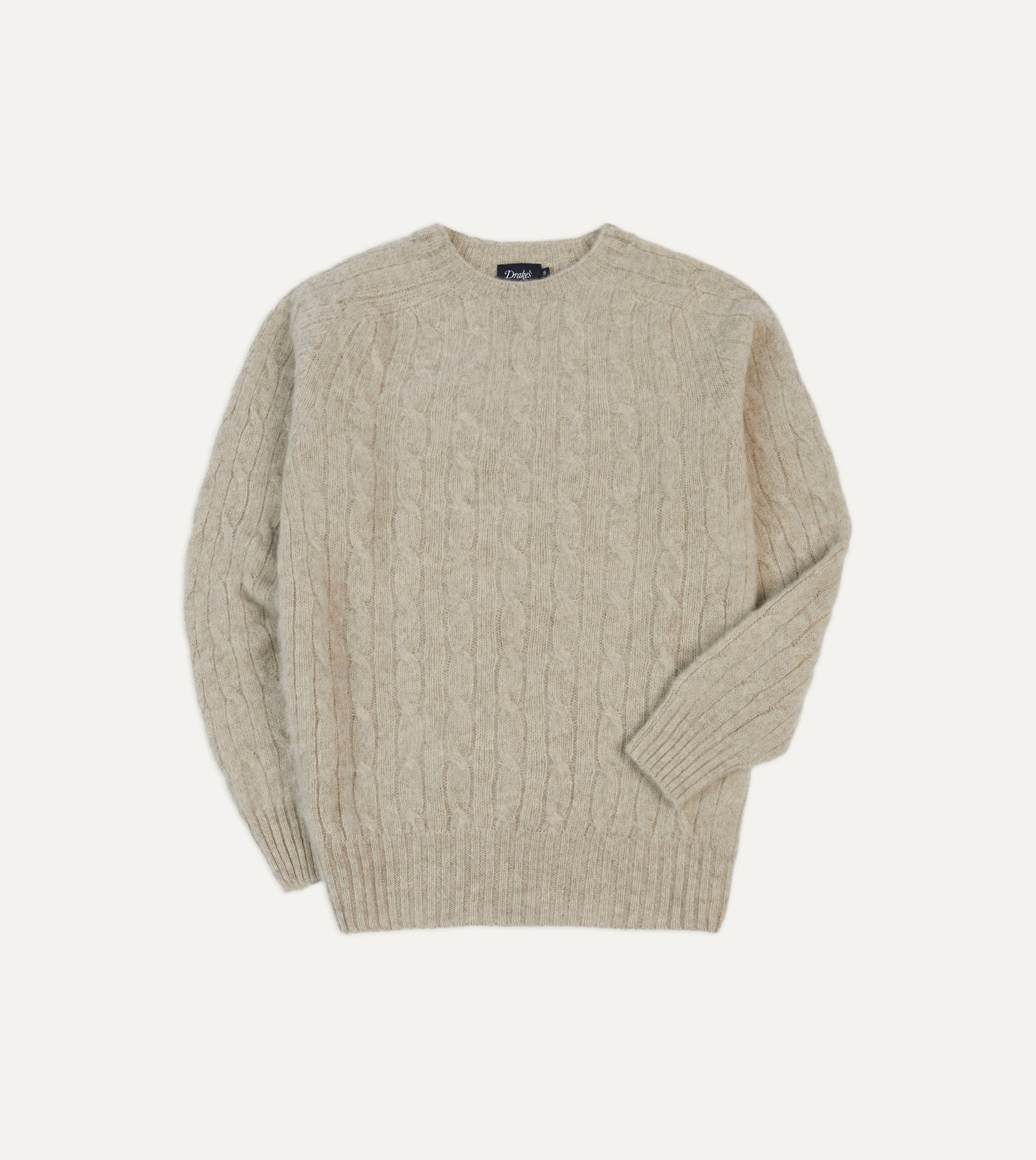 Putty Brushed Cable Knit Shetland Crew Neck Jumper sold by Drake's London