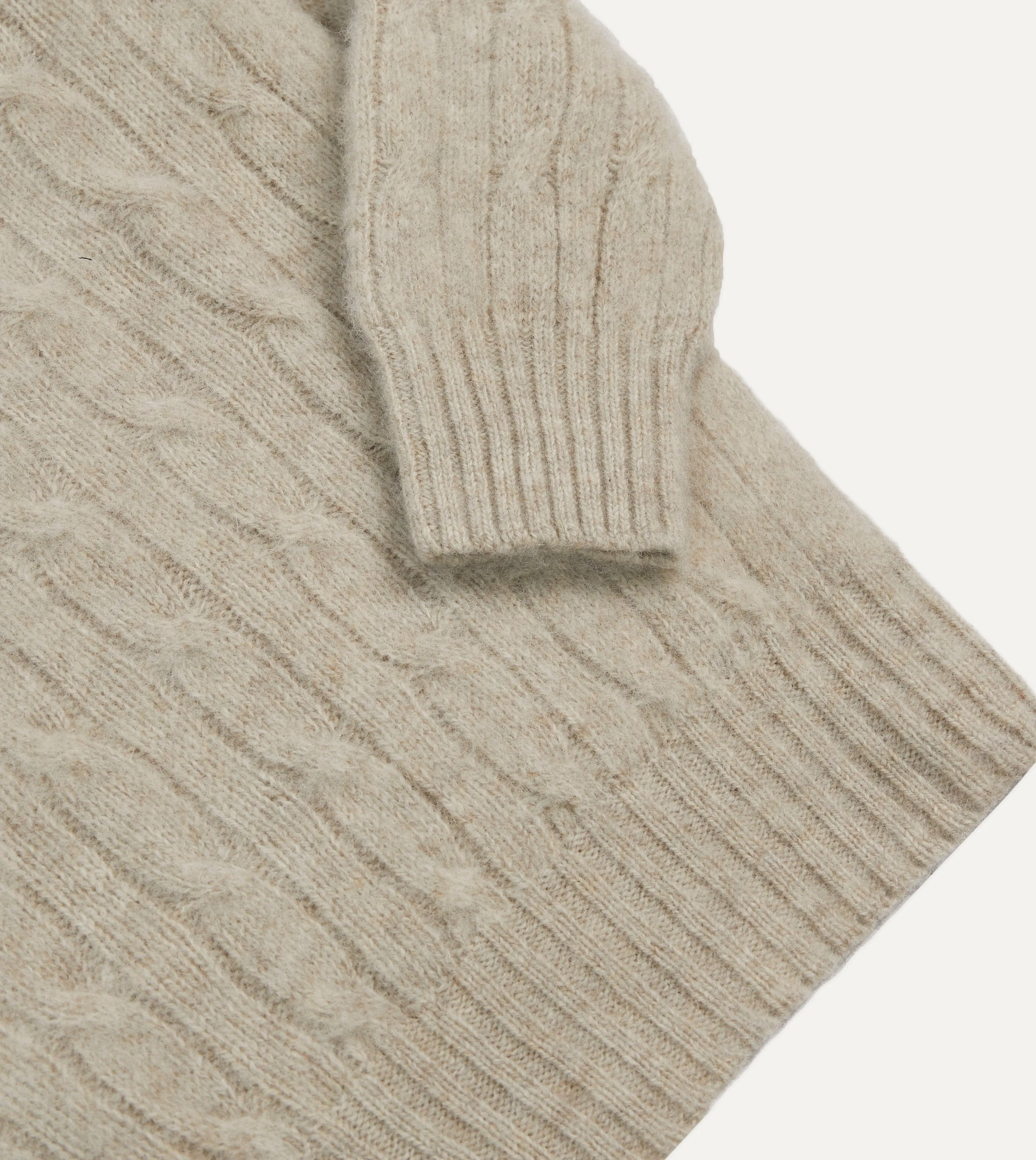 Putty Brushed Cable Knit Shetland Crew Neck Jumper sold by Drake's London product image thumbnail 4