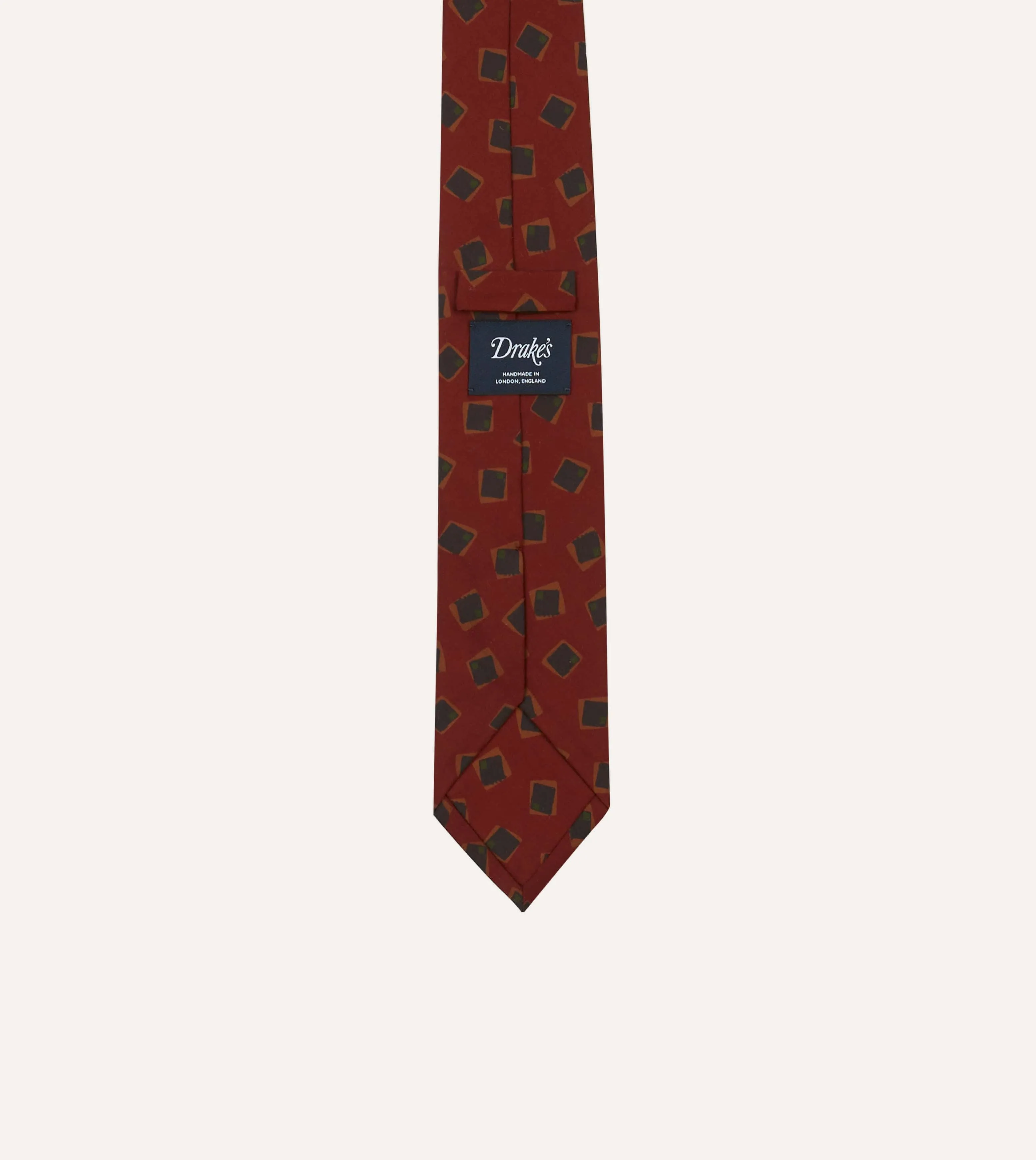 Brown Jumbled Tile Print Silk Self Tipped Tie sold by Drake's London product image thumbnail 4