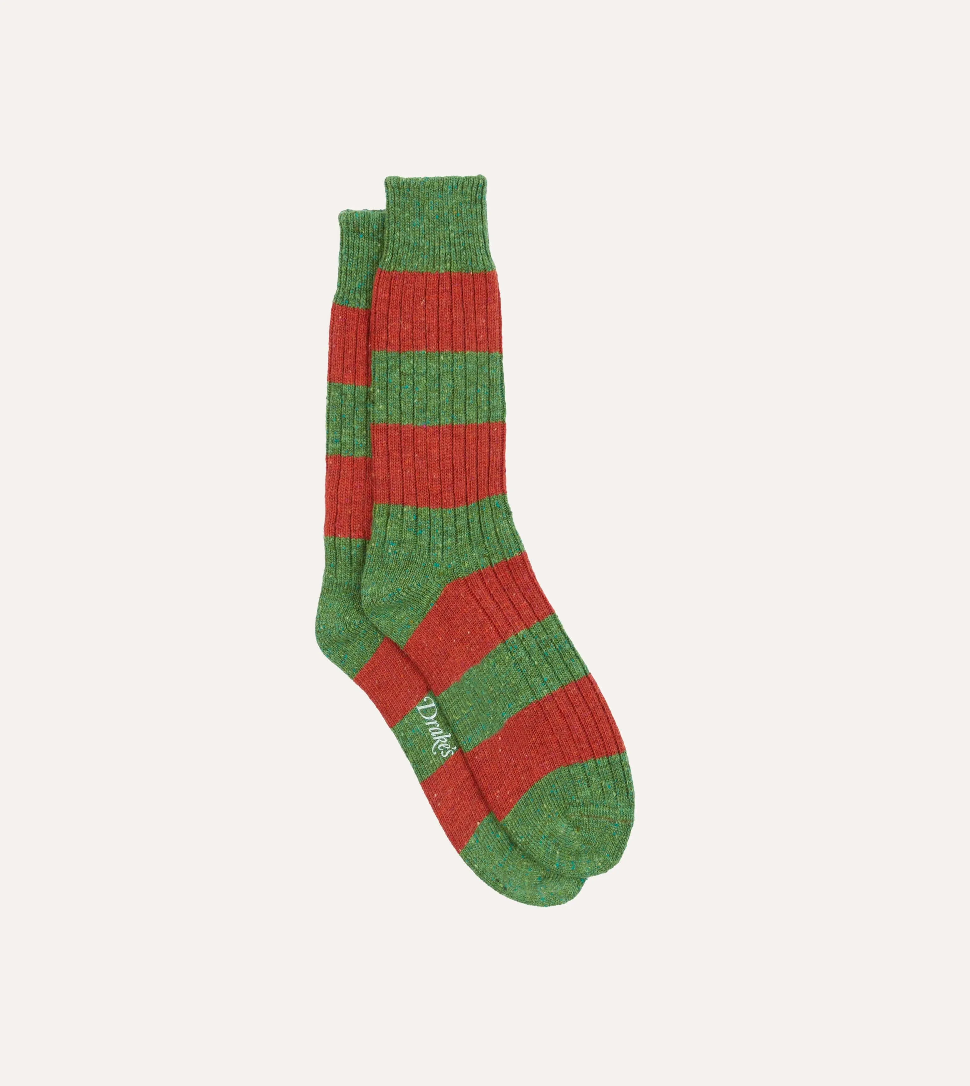 Red and Green Striped Donegal Wool Socks sold by Drake's London