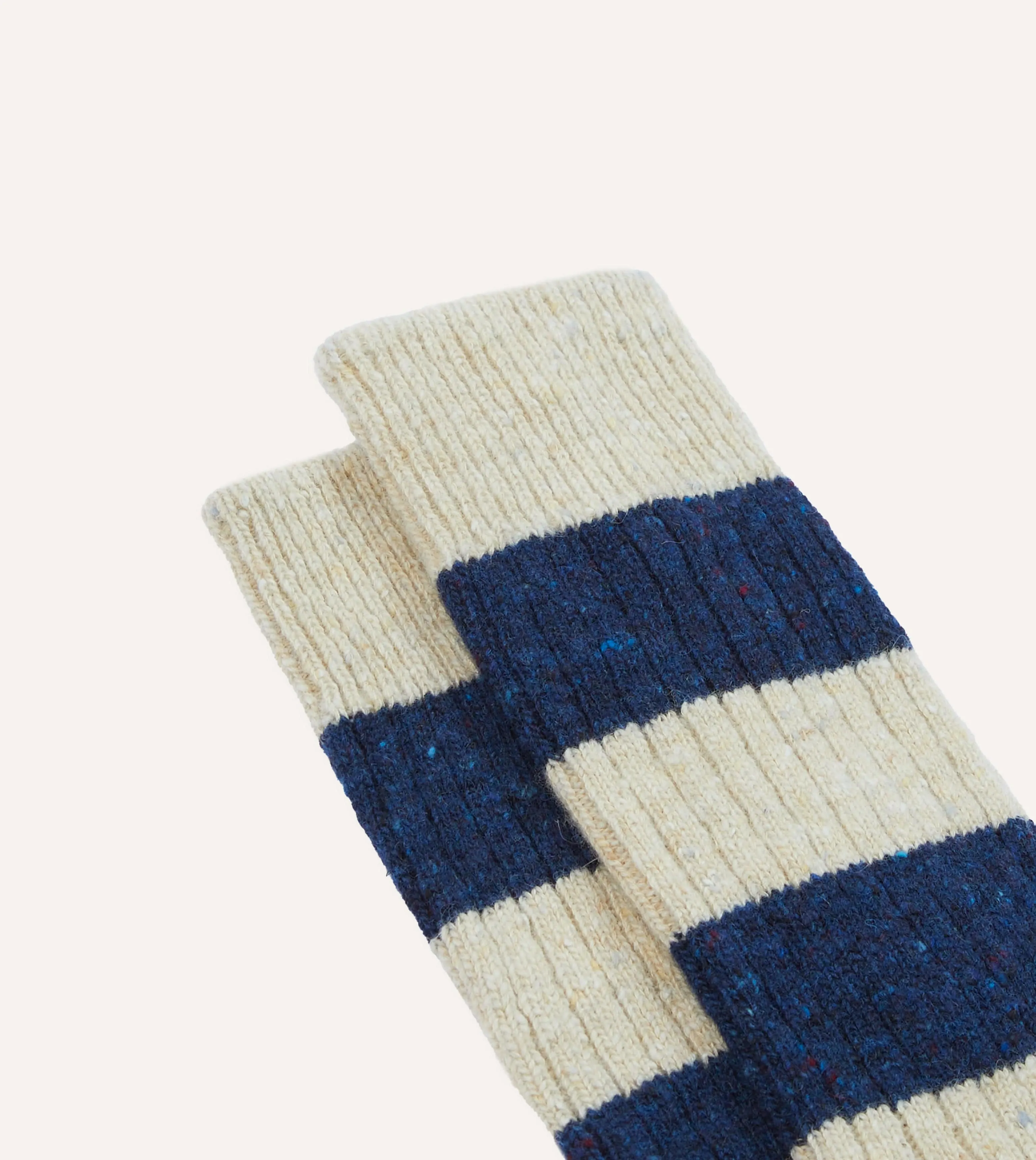 Navy and Ecru Striped Donegal Wool Socks sold by Drake's London product image thumbnail 3