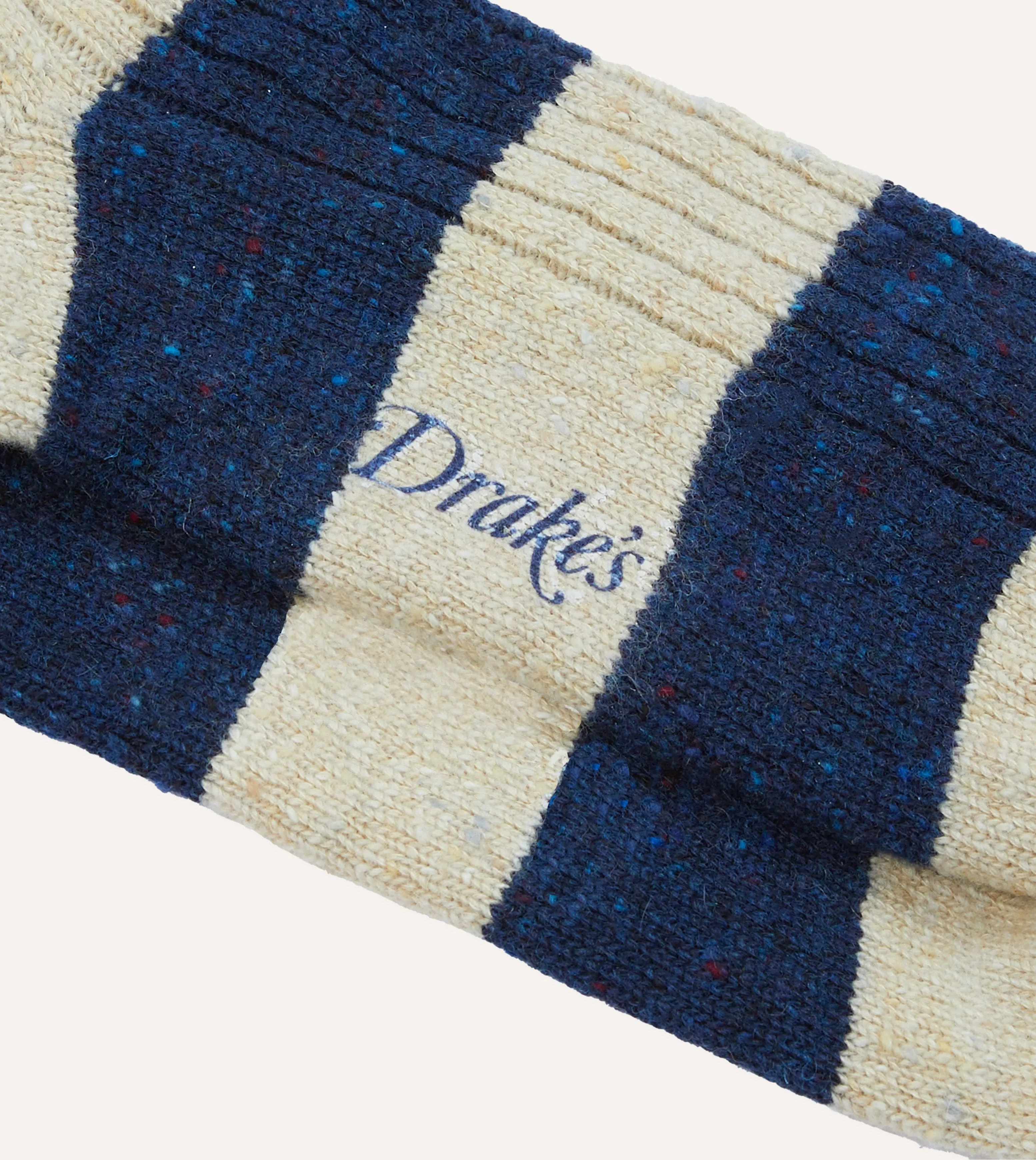 Navy and Ecru Striped Donegal Wool Socks sold by Drake's London product image thumbnail 2