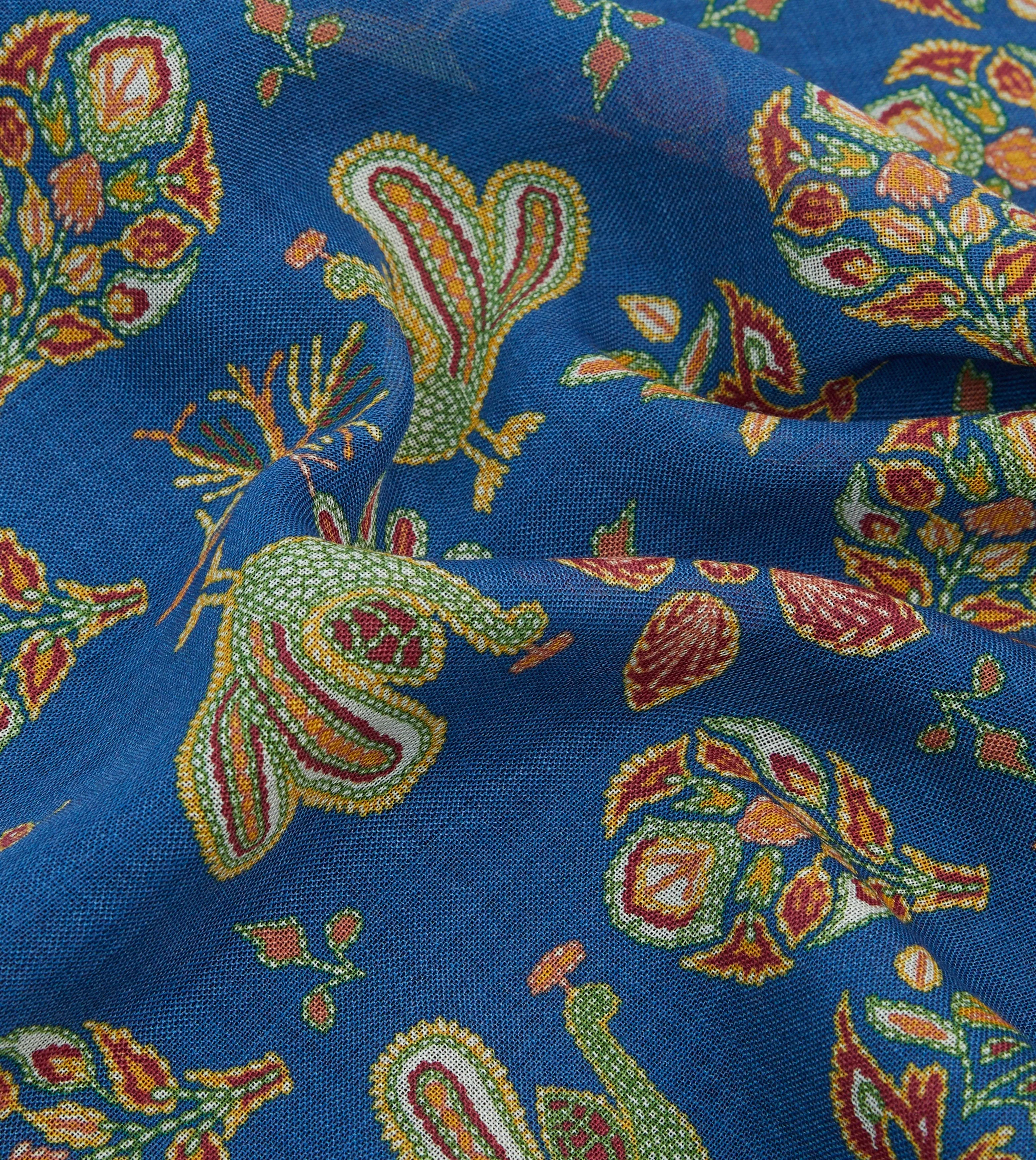 Navy Peacock Print Wool-Silk Pocket Square sold by Drake's London product image thumbnail 2