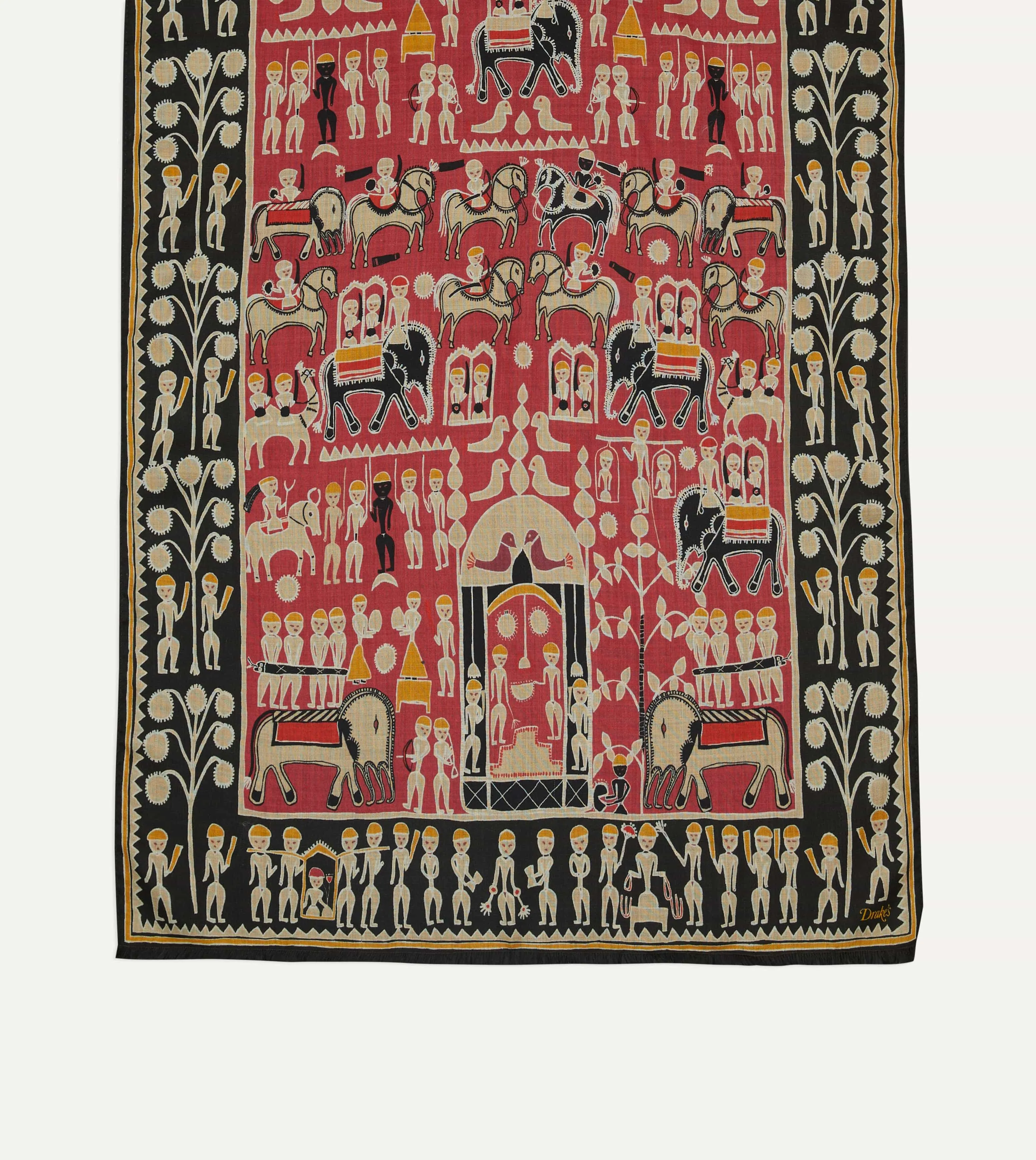 Black and Red Tribal Elephant Print Wool-Silk Scarf sold by Drake's London product image thumbnail 3