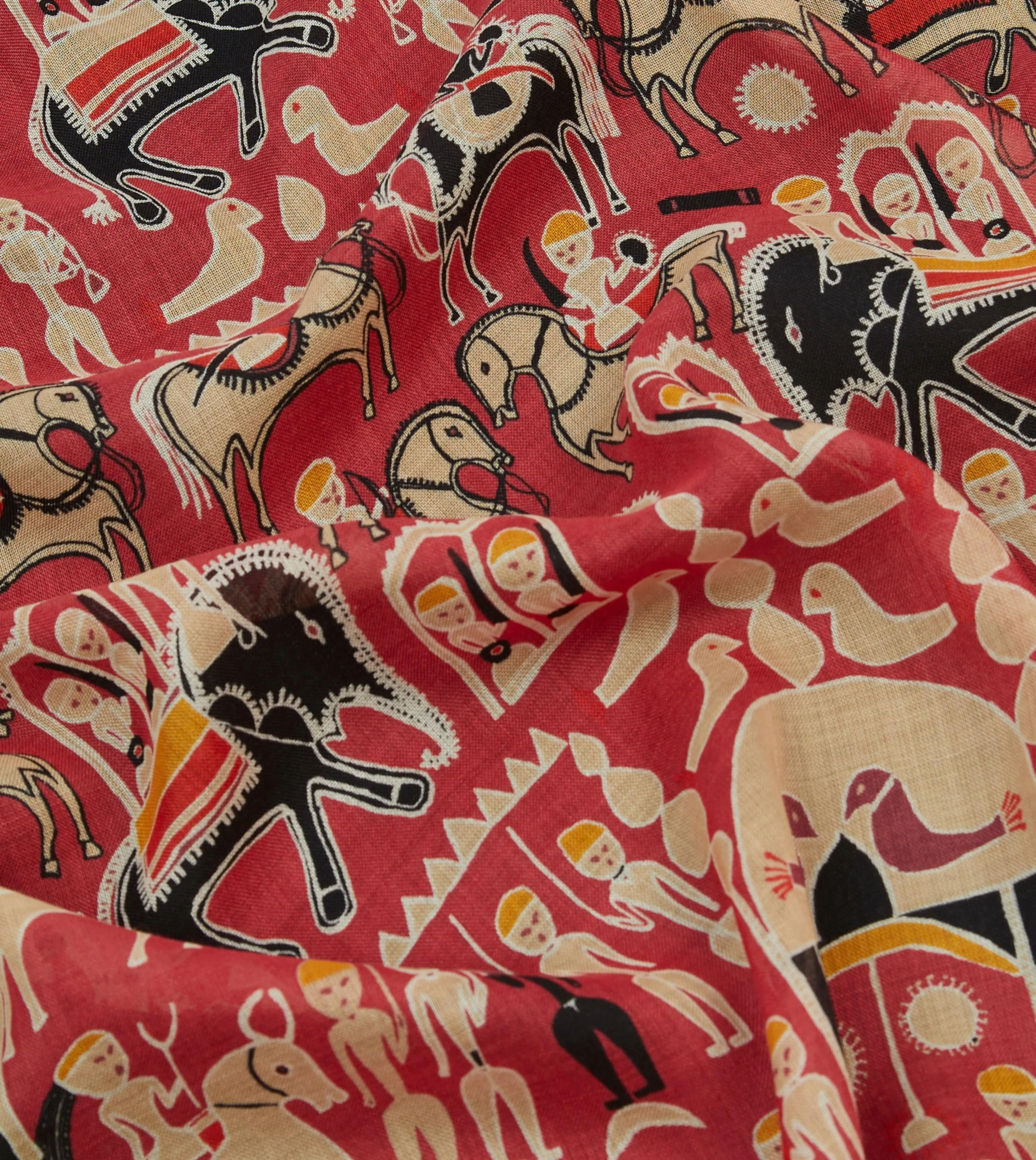Black and Red Tribal Elephant Print Wool-Silk Scarf sold by Drake's London product image thumbnail 2