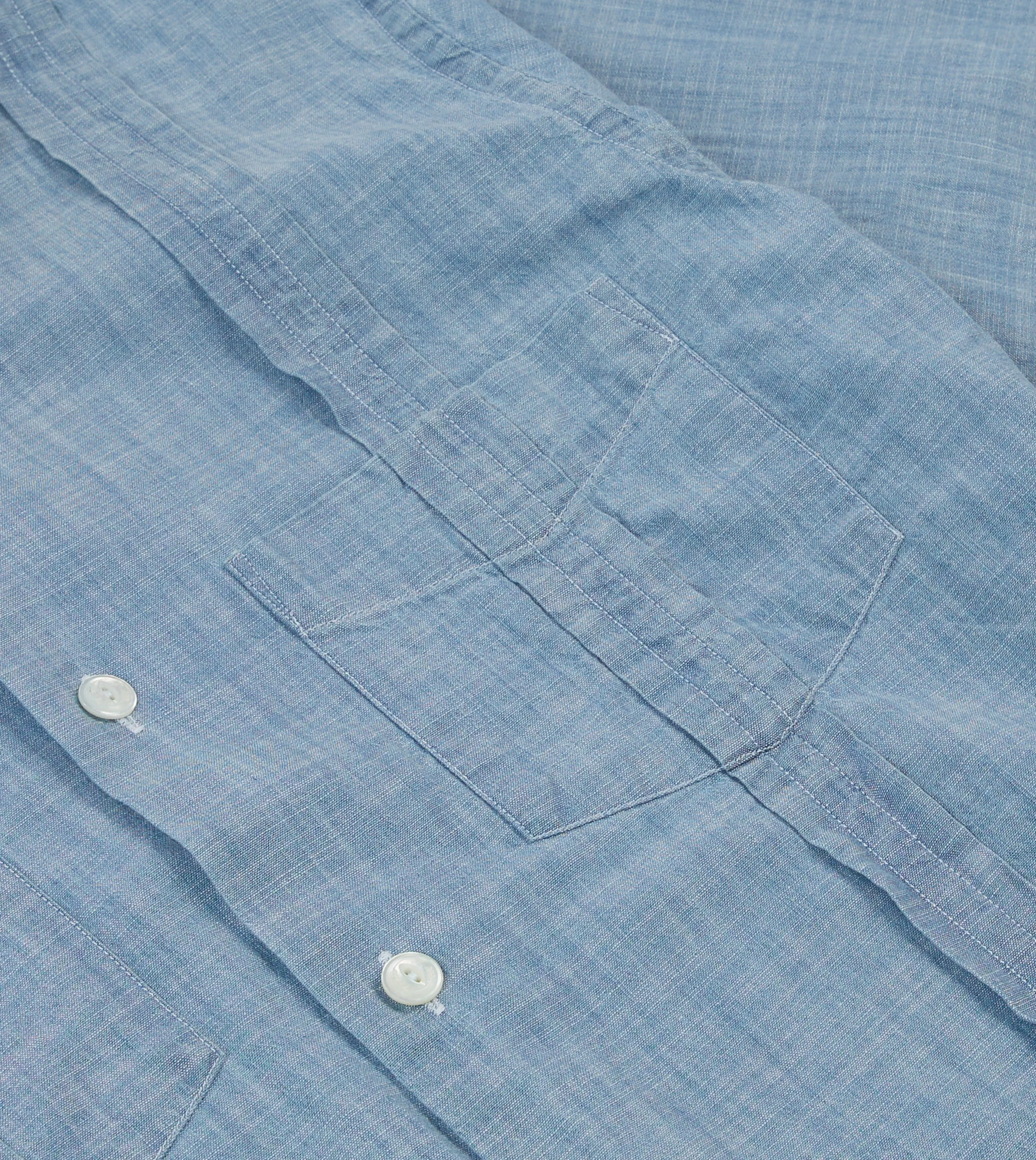 Blue Chambray Short Sleeve Cuban Shirt sold by Drake's London product image thumbnail 4