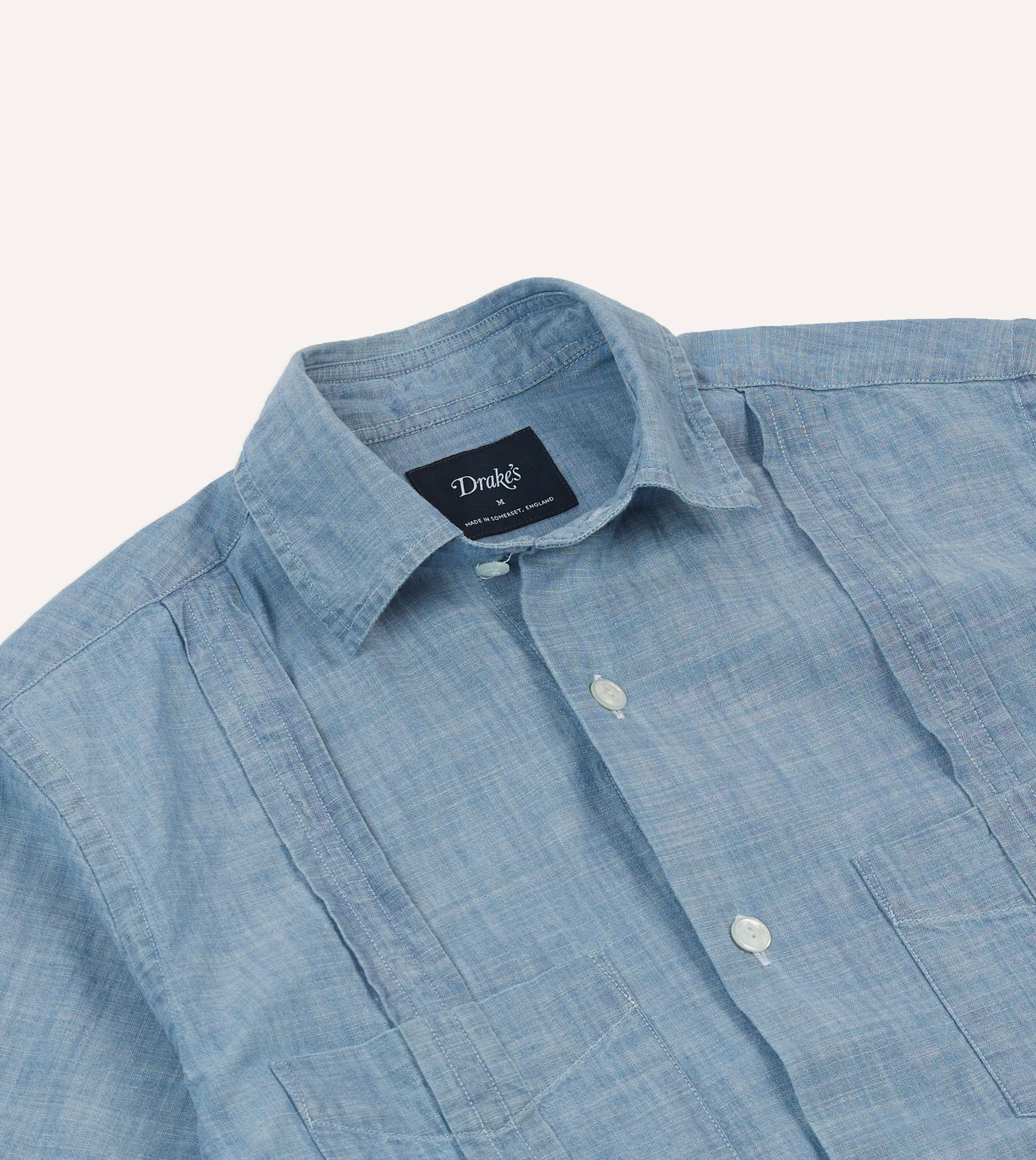 Blue Chambray Short Sleeve Cuban Shirt sold by Drake's London product image thumbnail 3