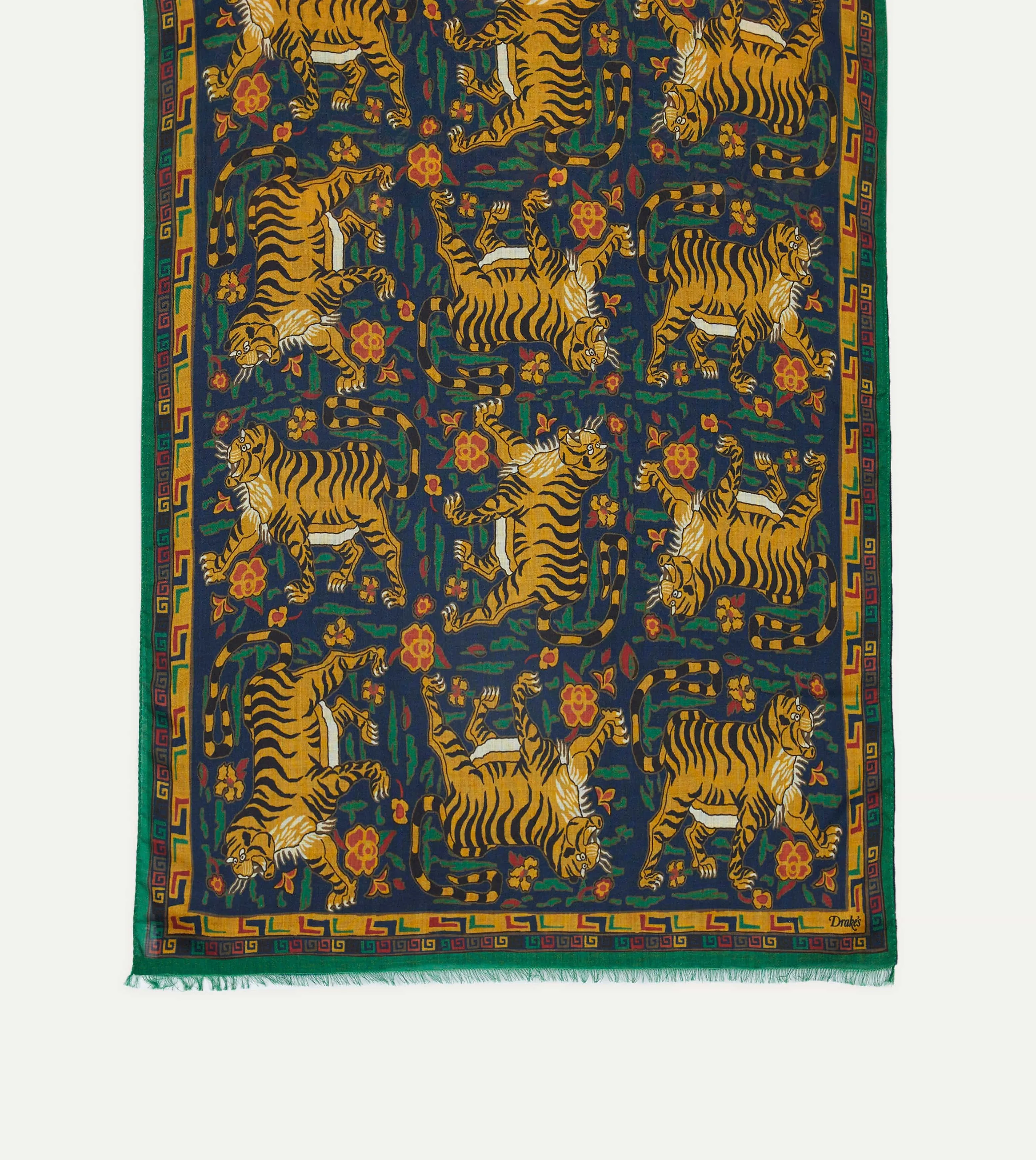 Navy Jumbo Tiger Print Wool-Silk Scarf sold by Drake's London product image thumbnail 3