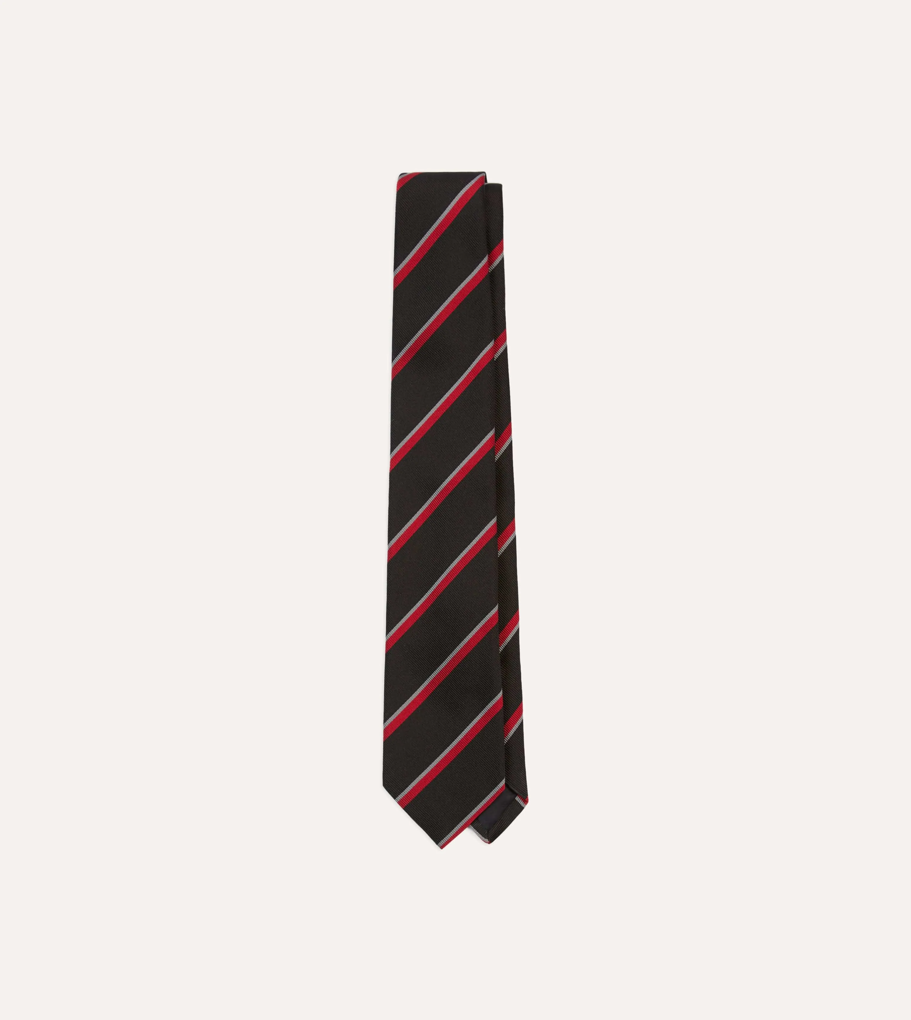 Black and Red Stripe Tipped Repp Silk Tie sold by Drake's London