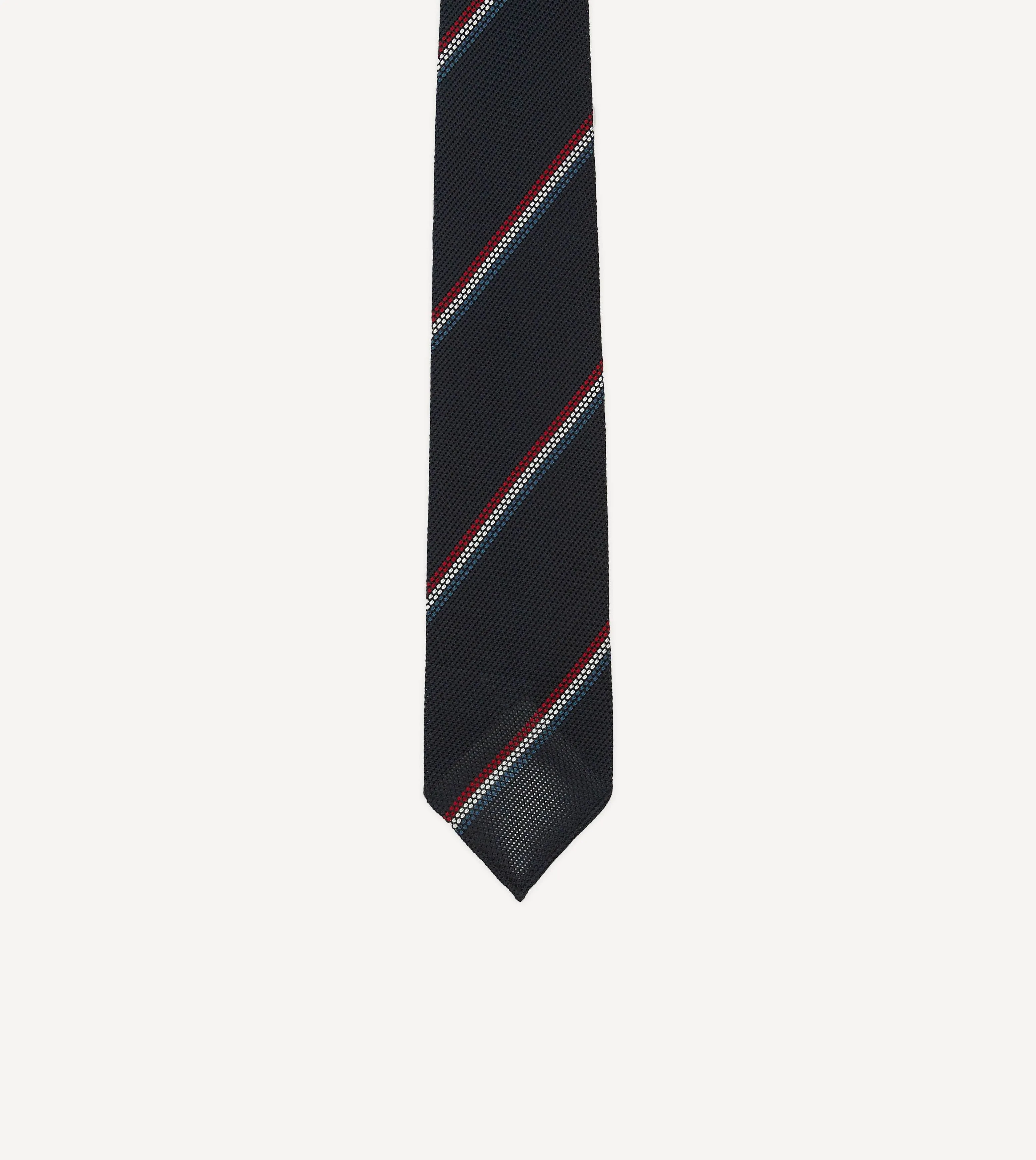 Navy, Red and White Stripe Silk Grenadine Tie sold by Drake's London product image thumbnail 3