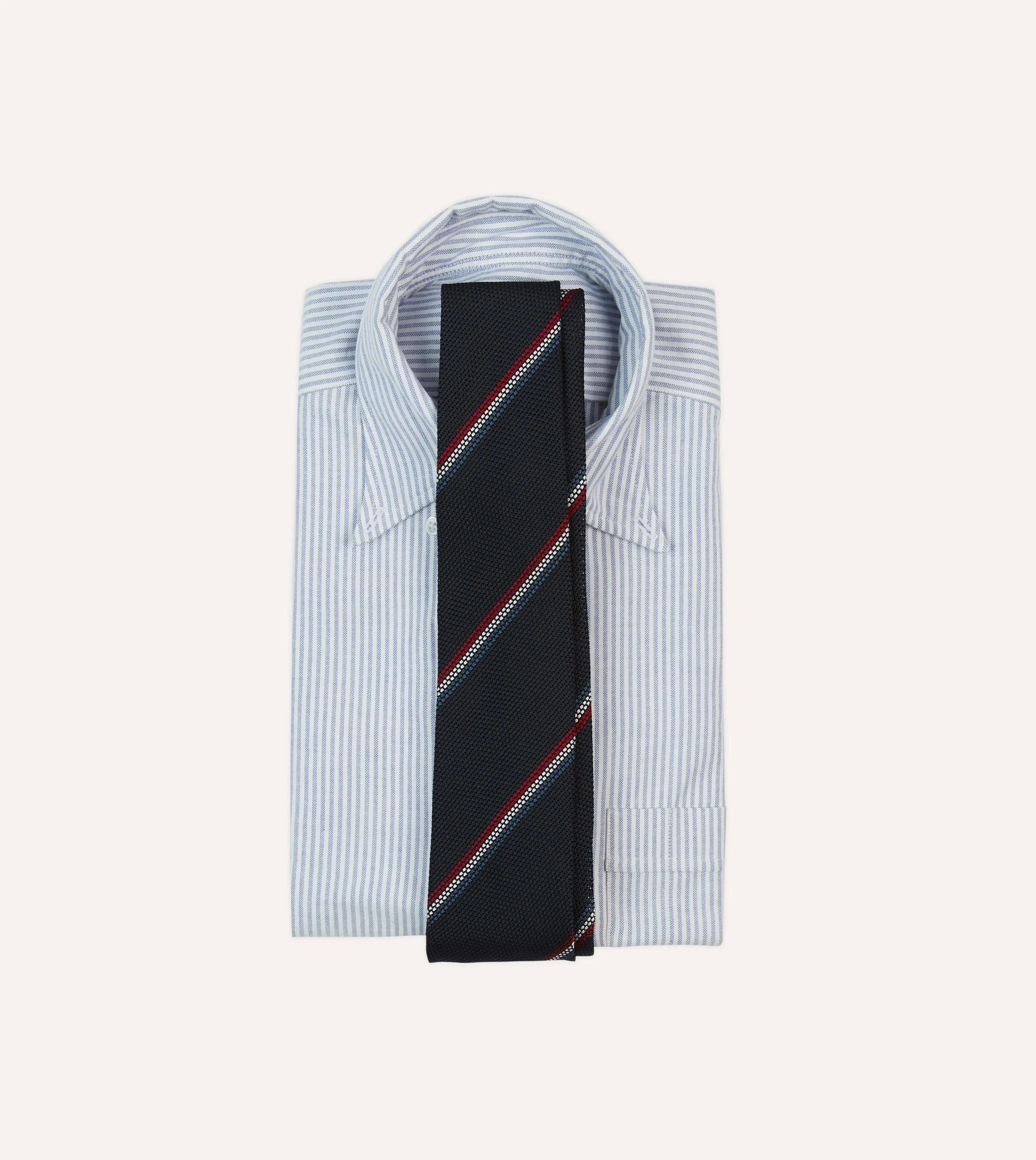 Navy, Red and White Stripe Silk Grenadine Tie sold by Drake's London product image thumbnail 2