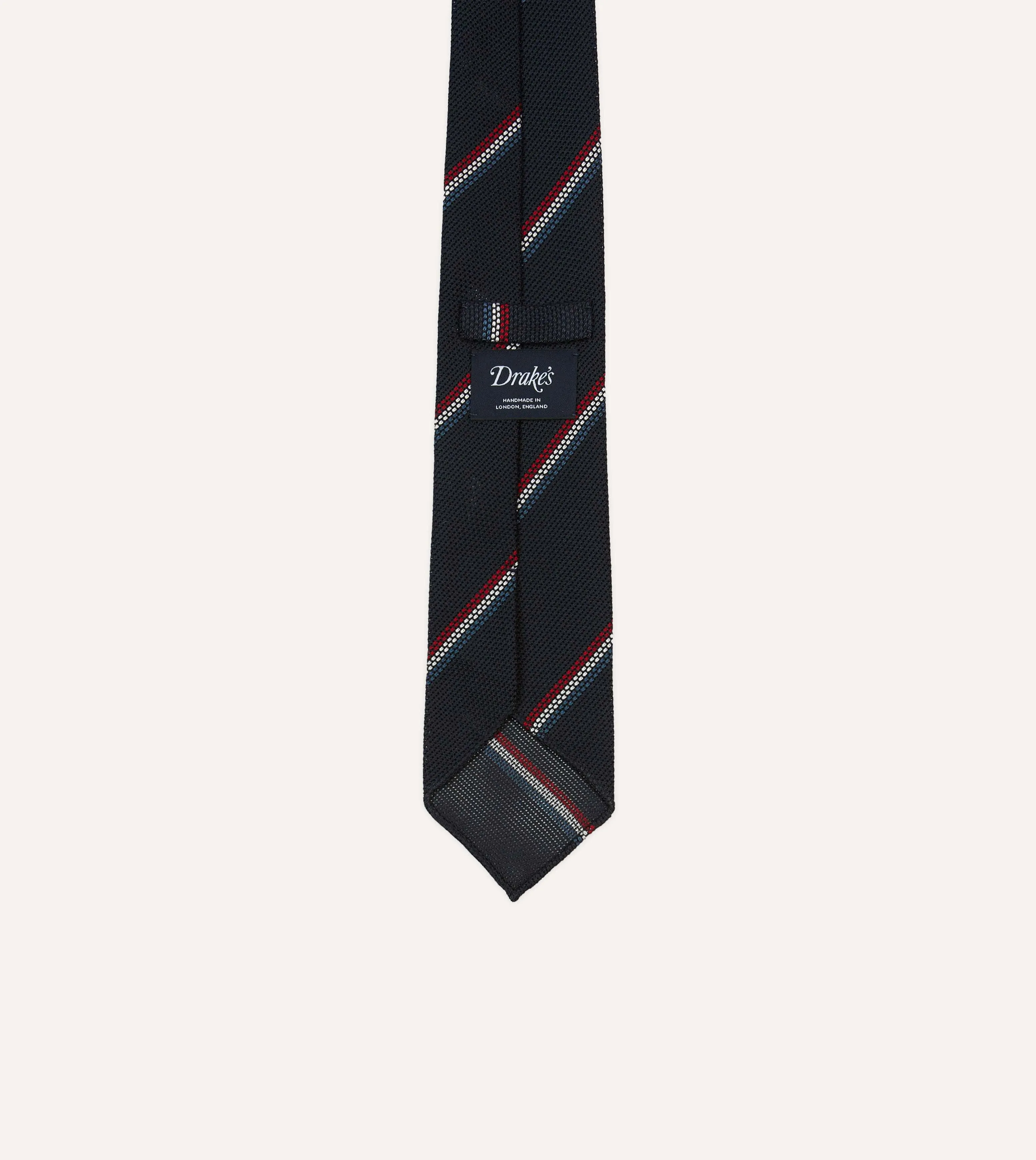 Navy, Red and White Stripe Silk Grenadine Tie sold by Drake's London product image thumbnail 4