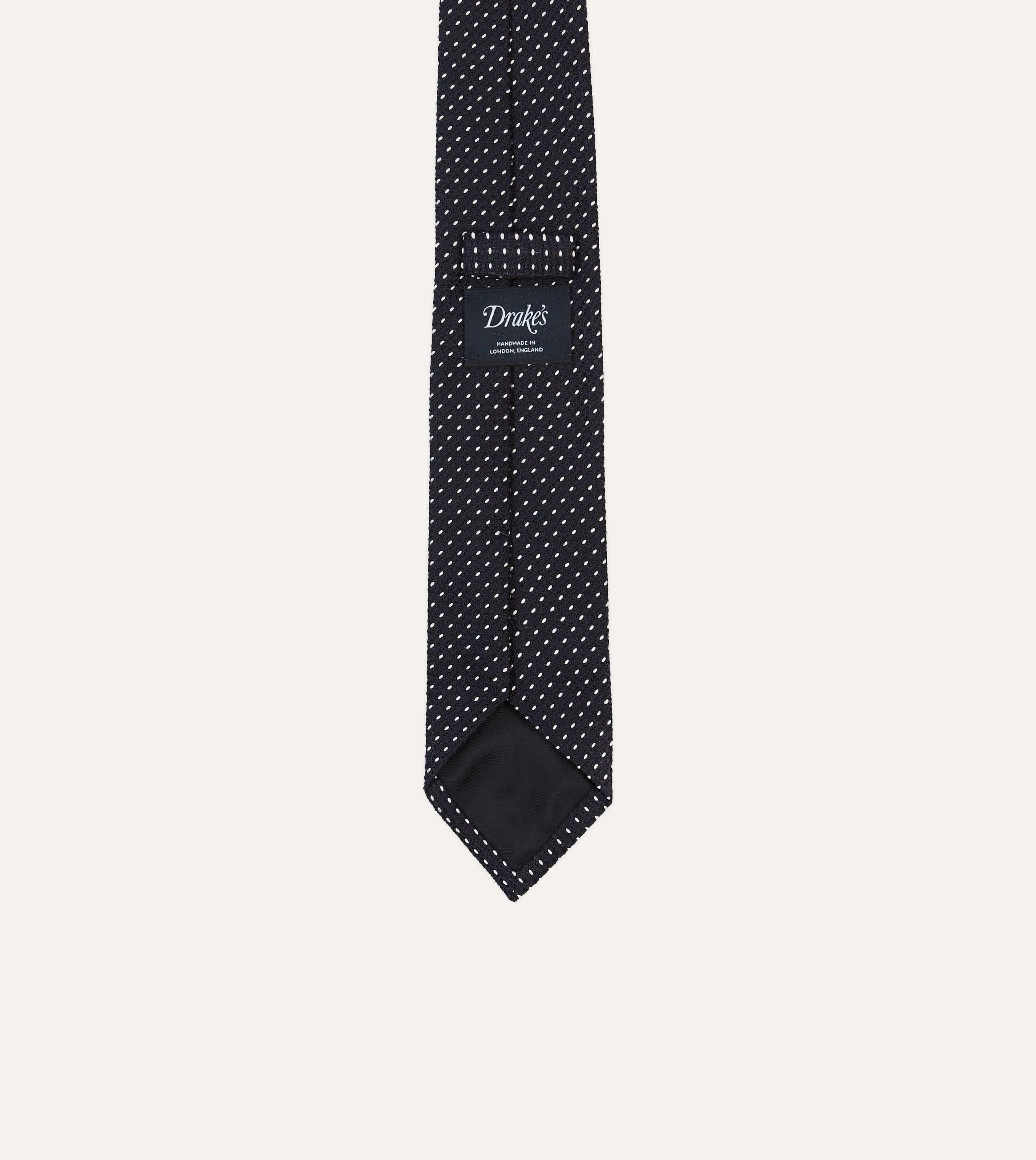 Navy and White Stitching Woven Grenadine Silk Tipped Tie sold by Drake's London product image thumbnail 4