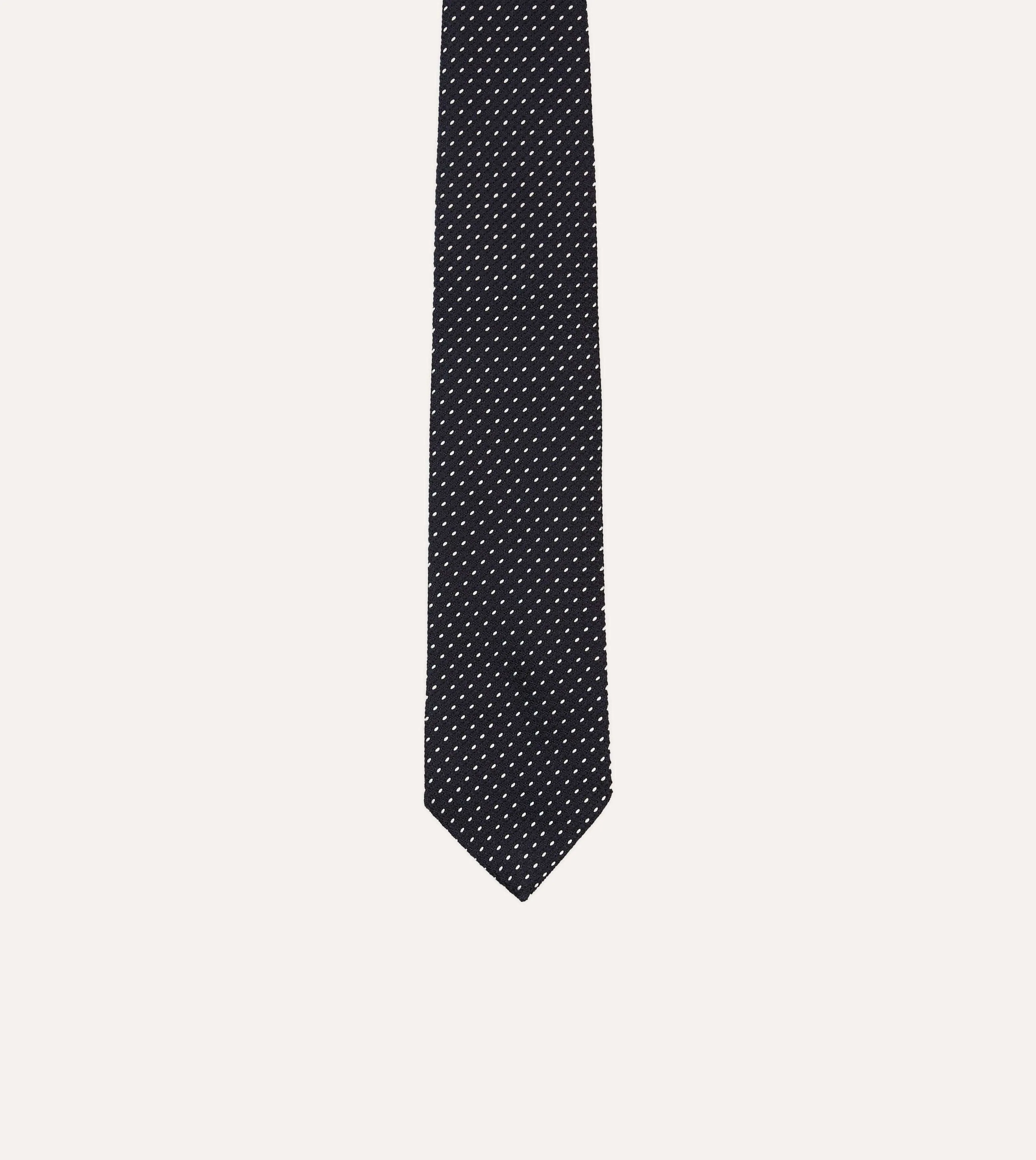 Navy and White Stitching Woven Grenadine Silk Tipped Tie sold by Drake's London product image thumbnail 3