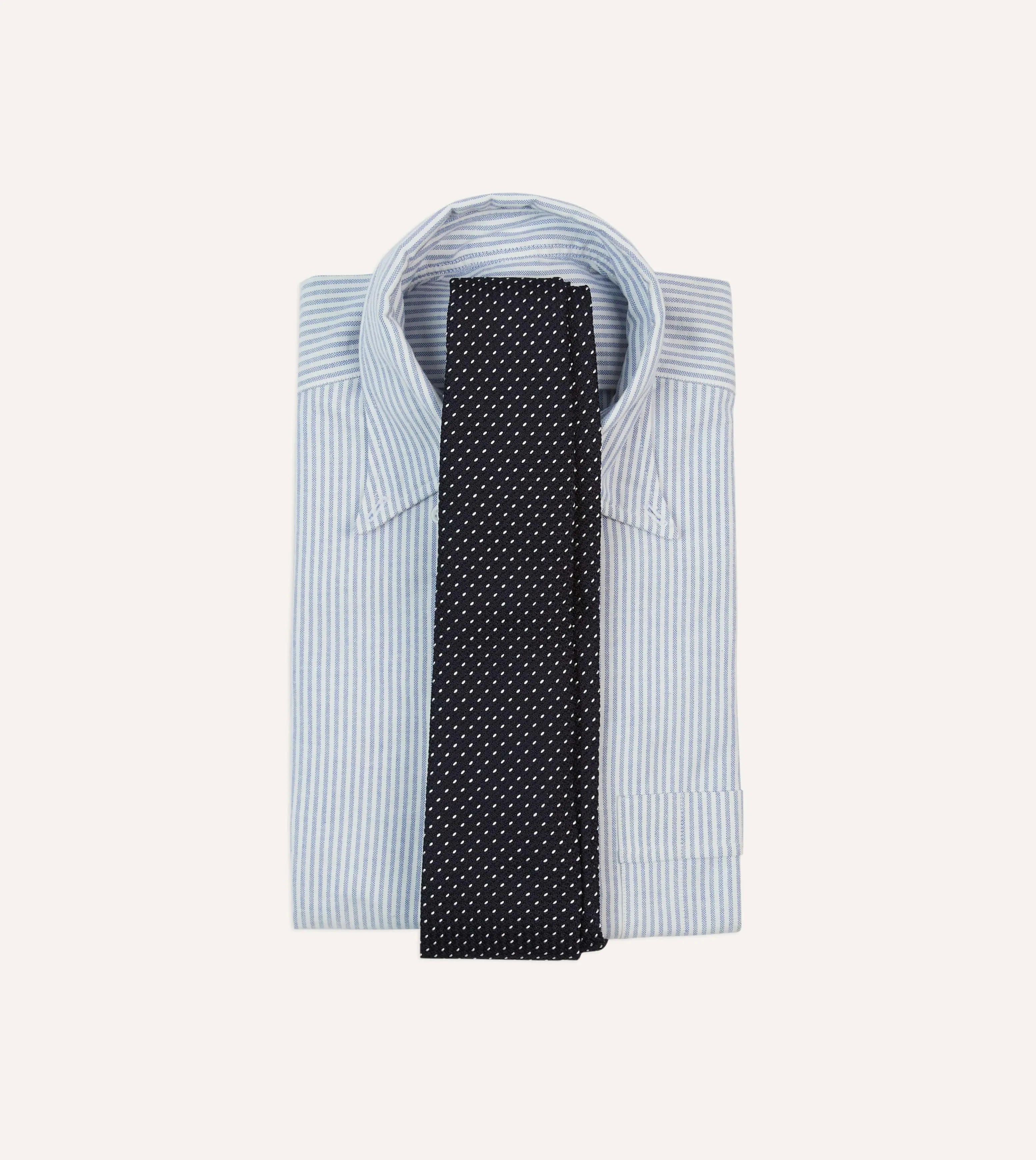 Navy and White Stitching Woven Grenadine Silk Tipped Tie sold by Drake's London product image thumbnail 2