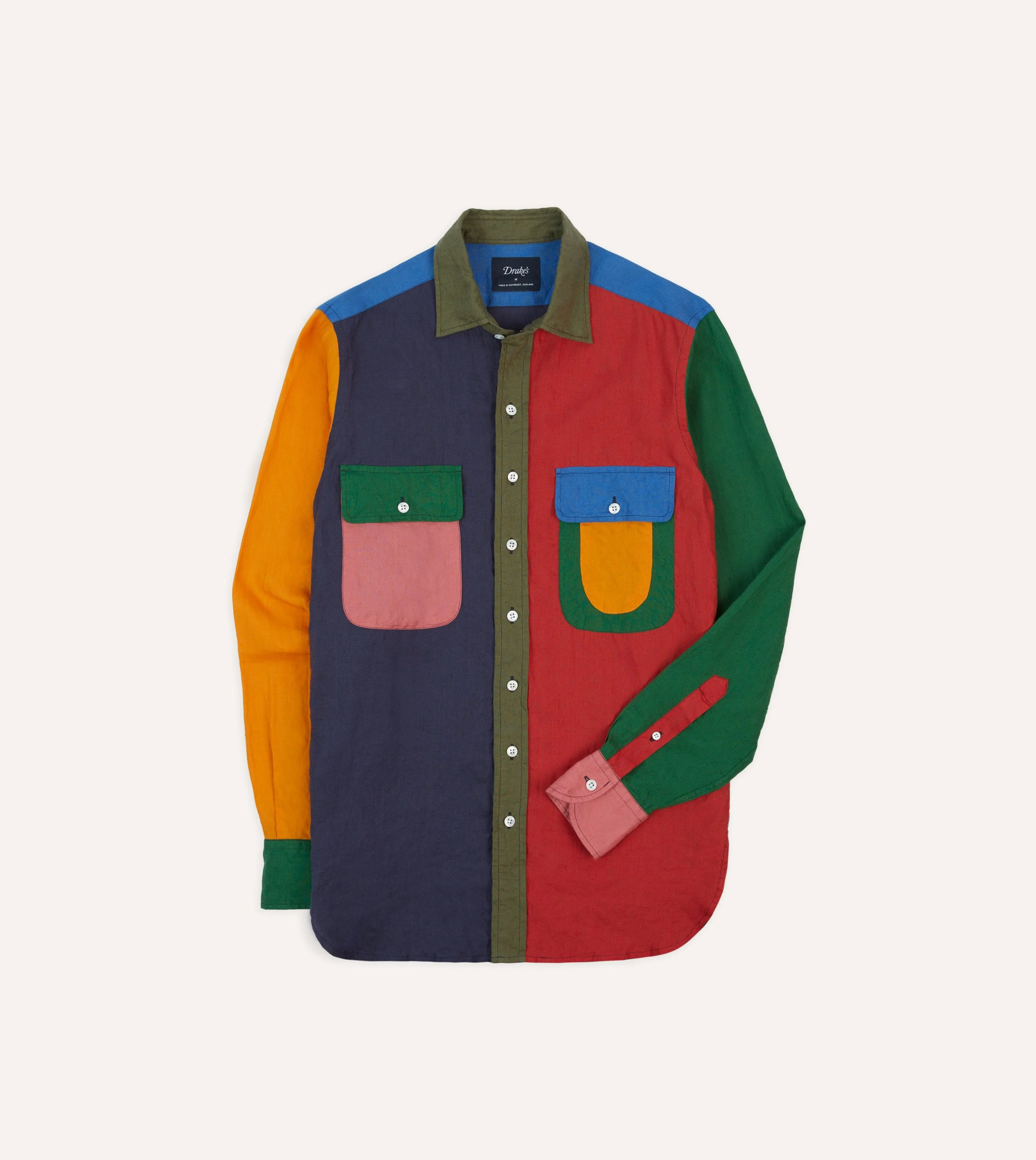 Multicoloured Linen Two-Pocket Fun Work Shirt sold by Drake's London