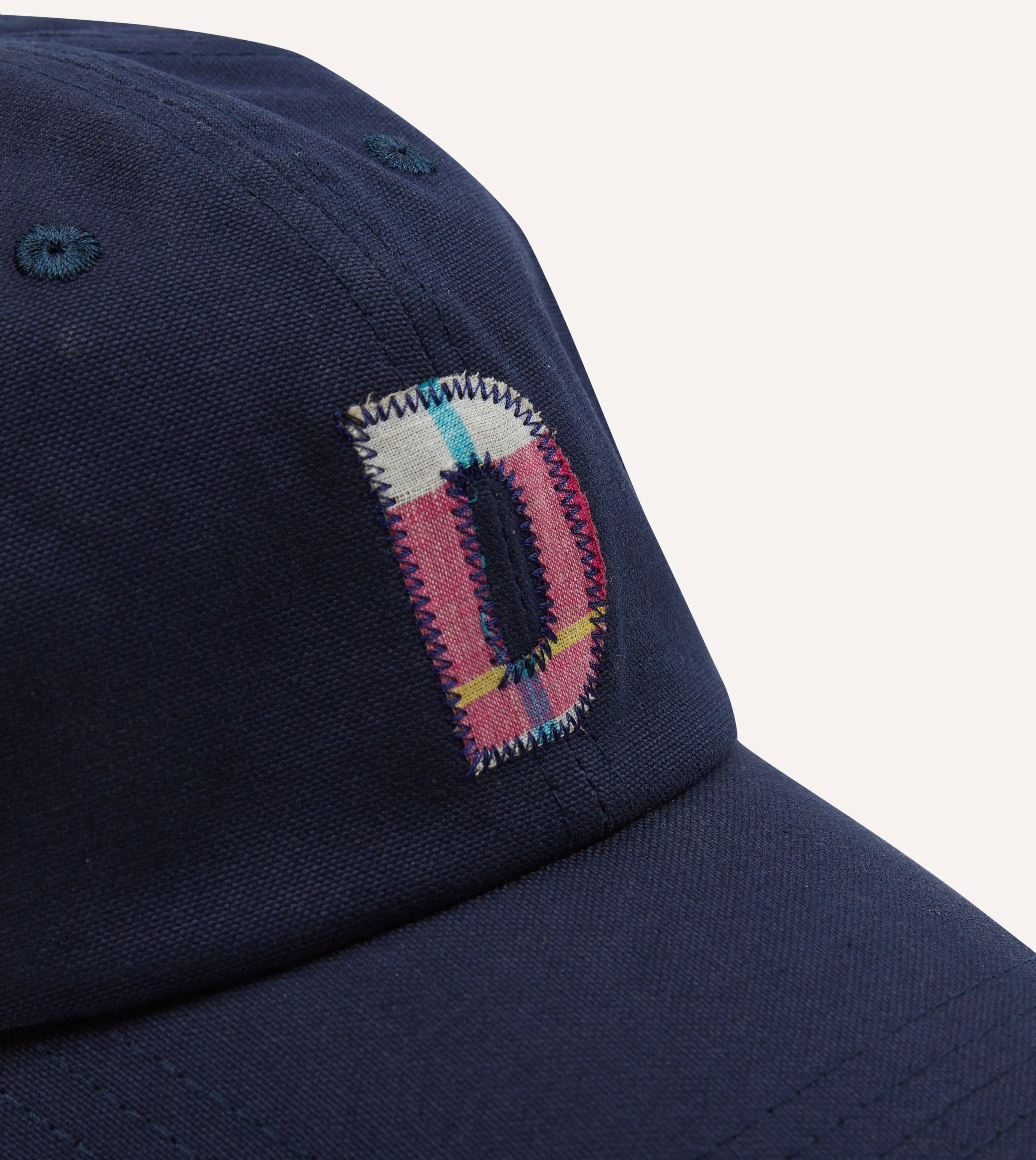 Navy Madras 'D' Appliqué Cotton Twill Baseball Cap sold by Drake's London product image thumbnail 3